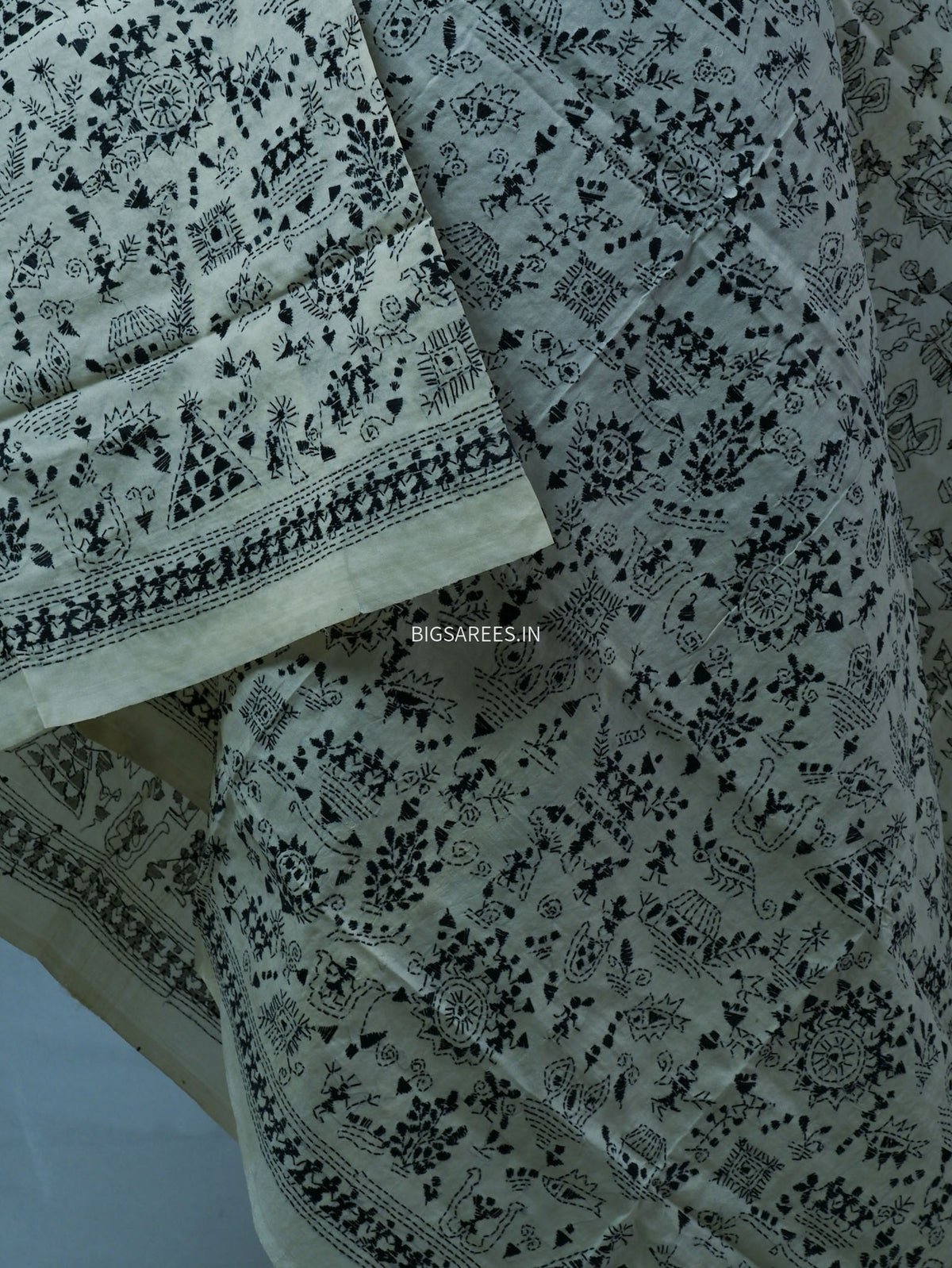 Kantha Hand-Embroidered Dupatta | Semi Tussar Silk | White