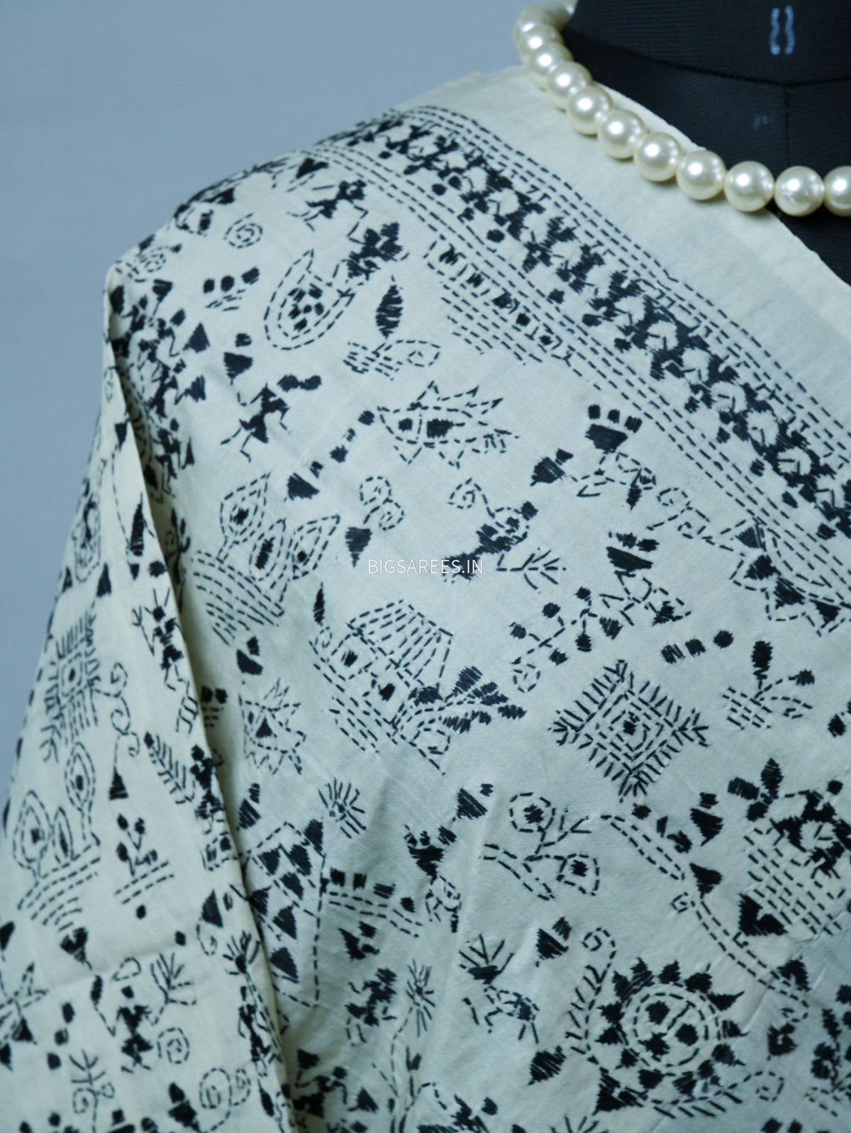 Kantha Hand-Embroidered Dupatta | Semi Tussar Silk | White