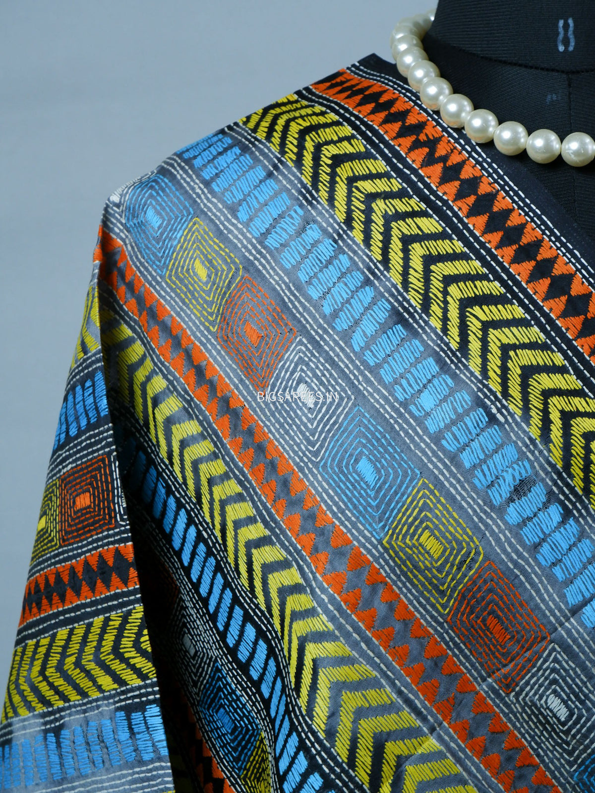 Kantha Hand-Embroidered Dupatta | Semi Tussar Silk | Tie N Dye