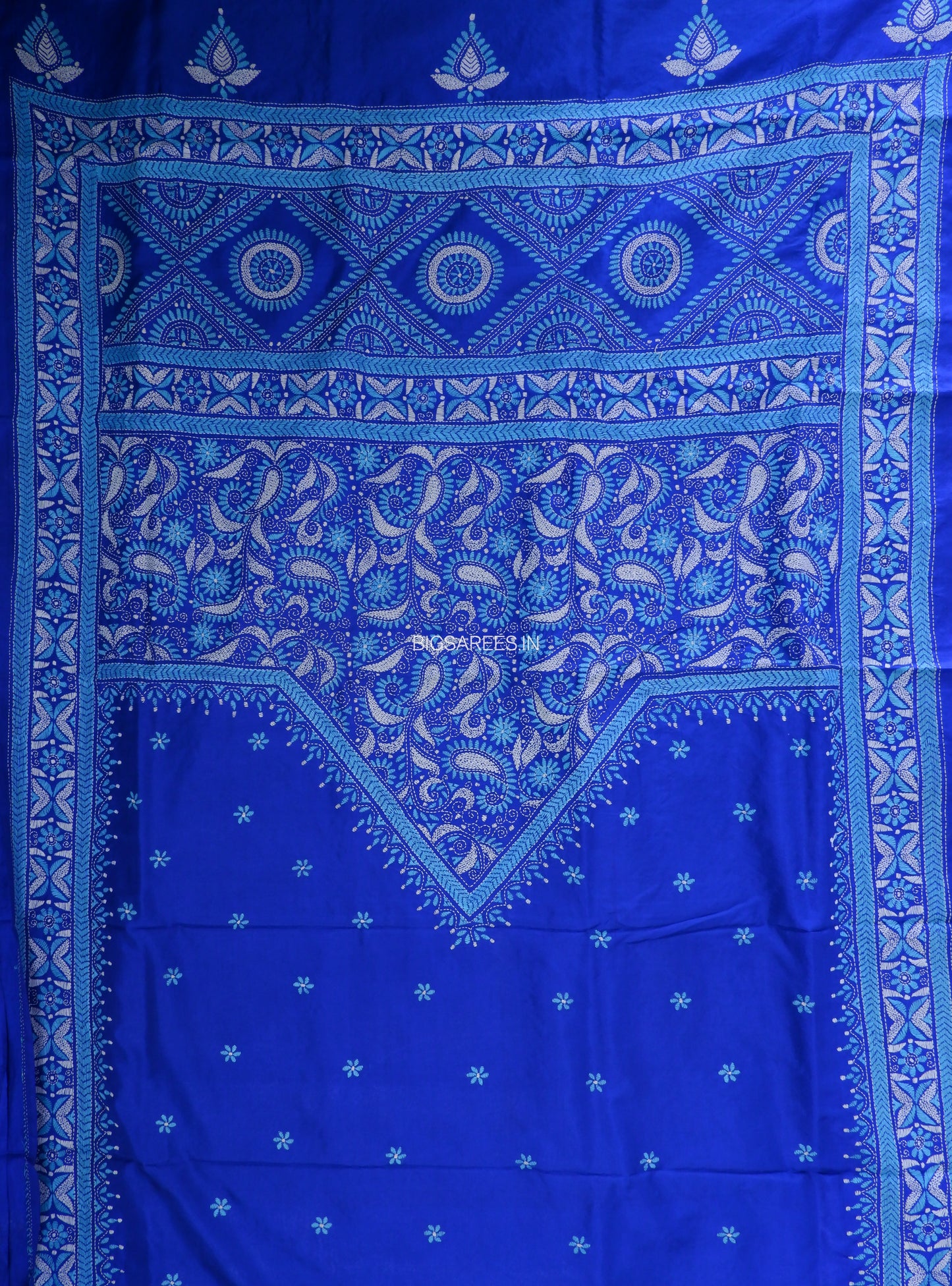 Kantha - Stitch Hand Embroidered Saree | Pure Bangalore Silk | Silk Mark Certified | Royal Blue