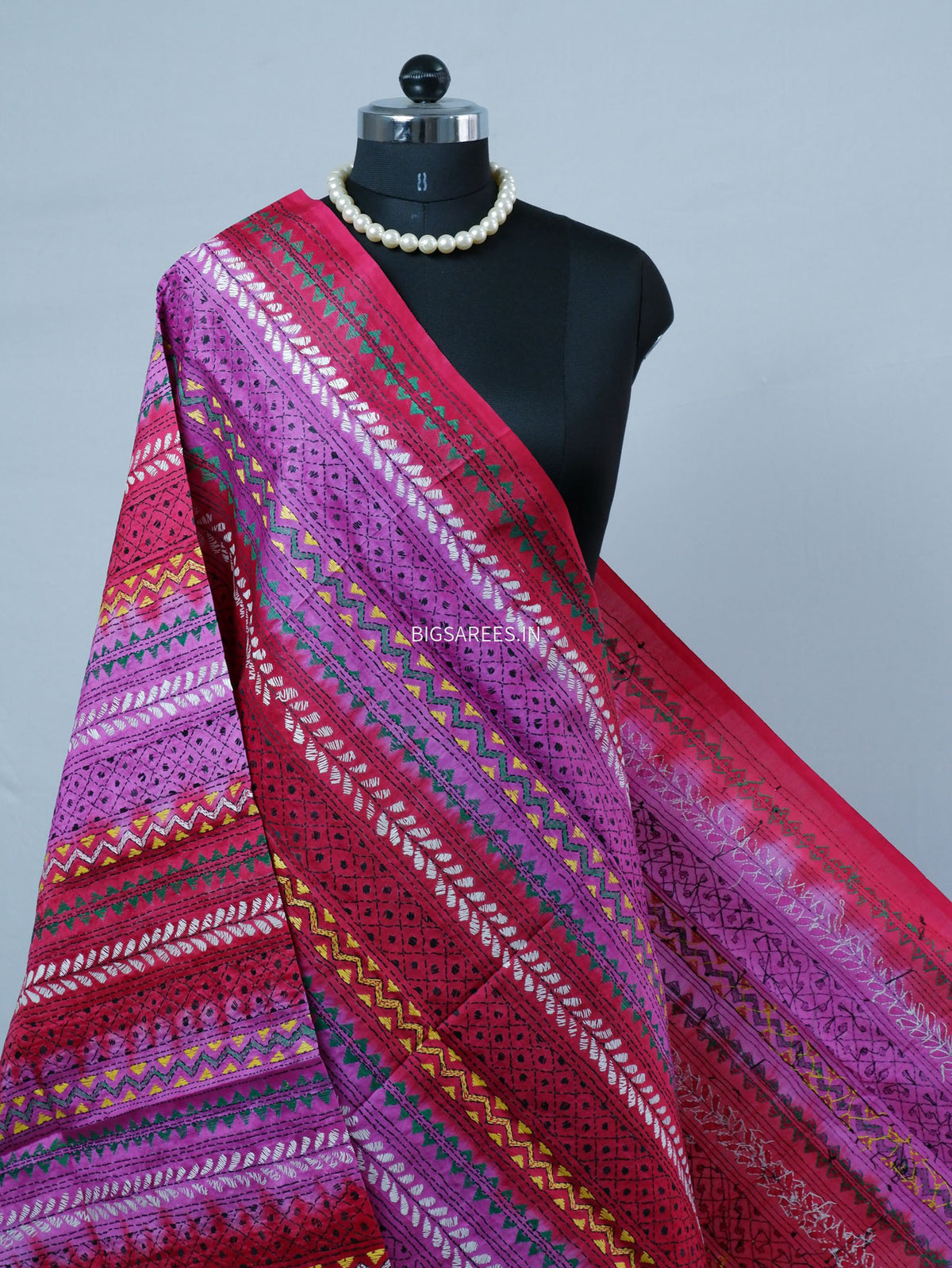 Kantha Hand-Embroidered Dupatta | Semi Tussar Silk | Tie N Dye