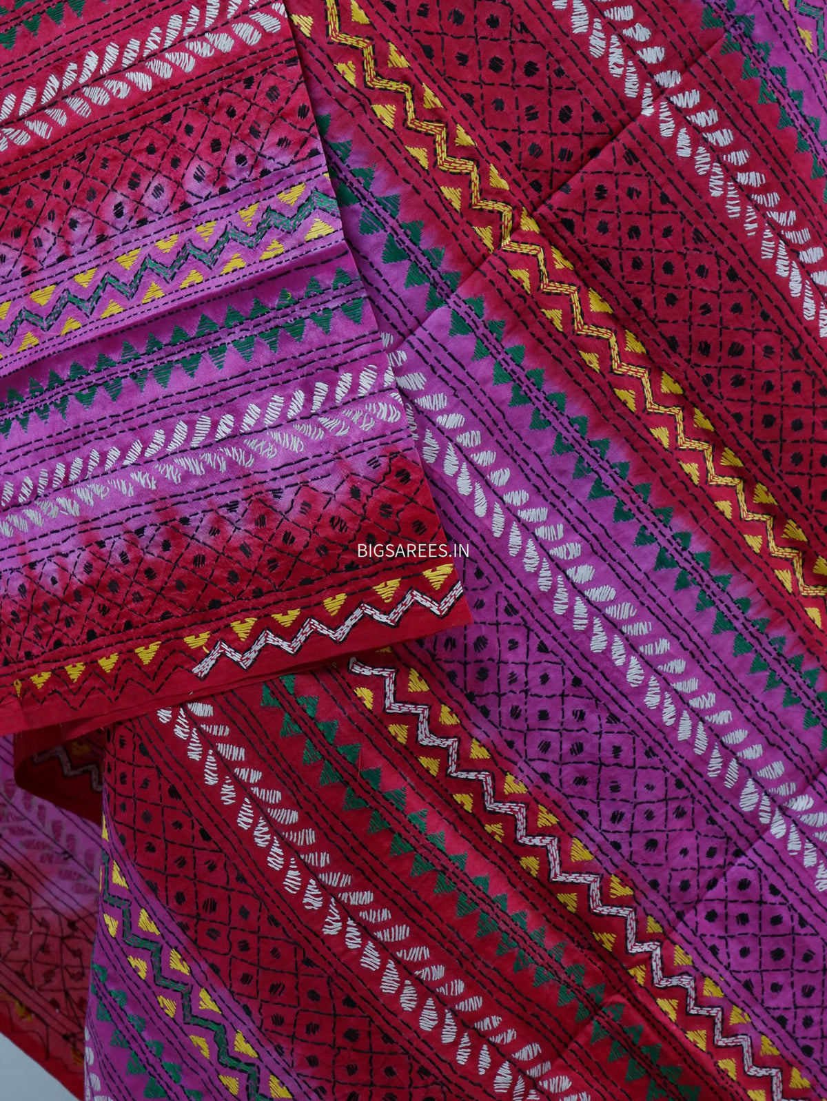 Kantha Hand-Embroidered Dupatta | Semi Tussar Silk | Tie N Dye