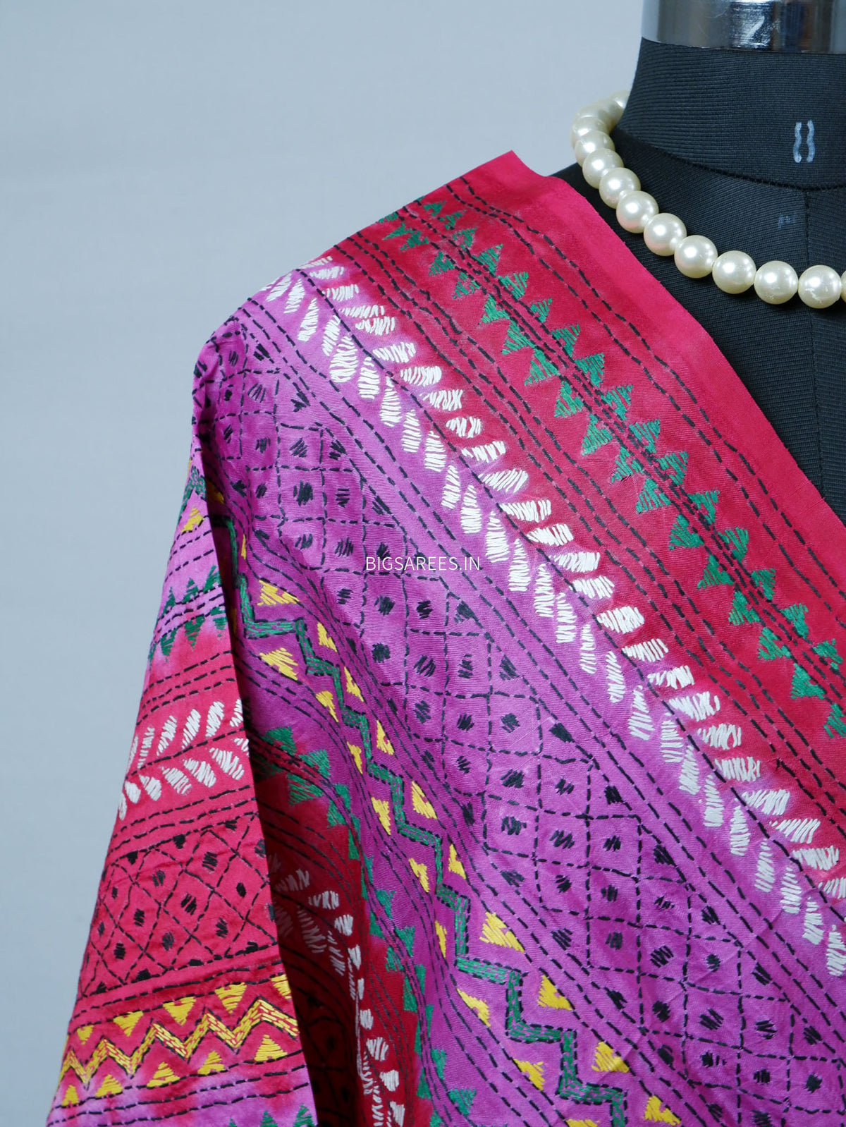 Kantha Hand-Embroidered Dupatta | Semi Tussar Silk | Tie N Dye