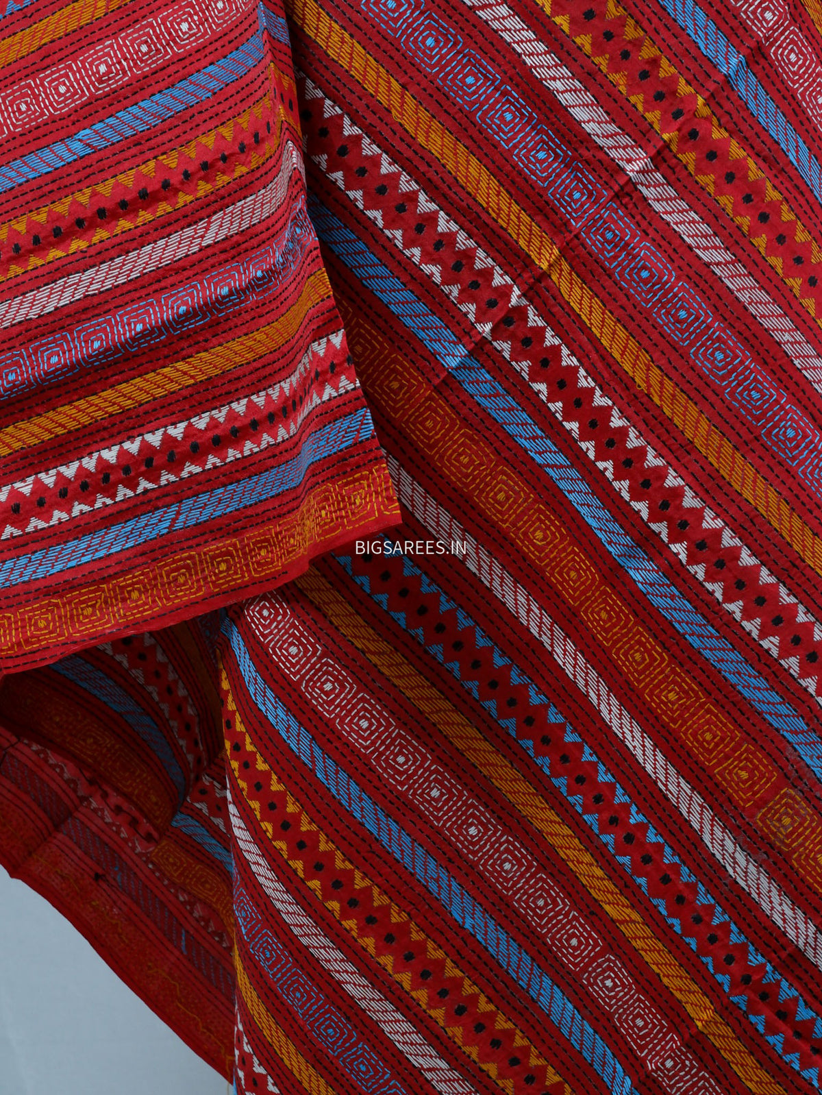 Kantha Hand-Embroidered Dupatta | Semi Tussar Silk | Red
