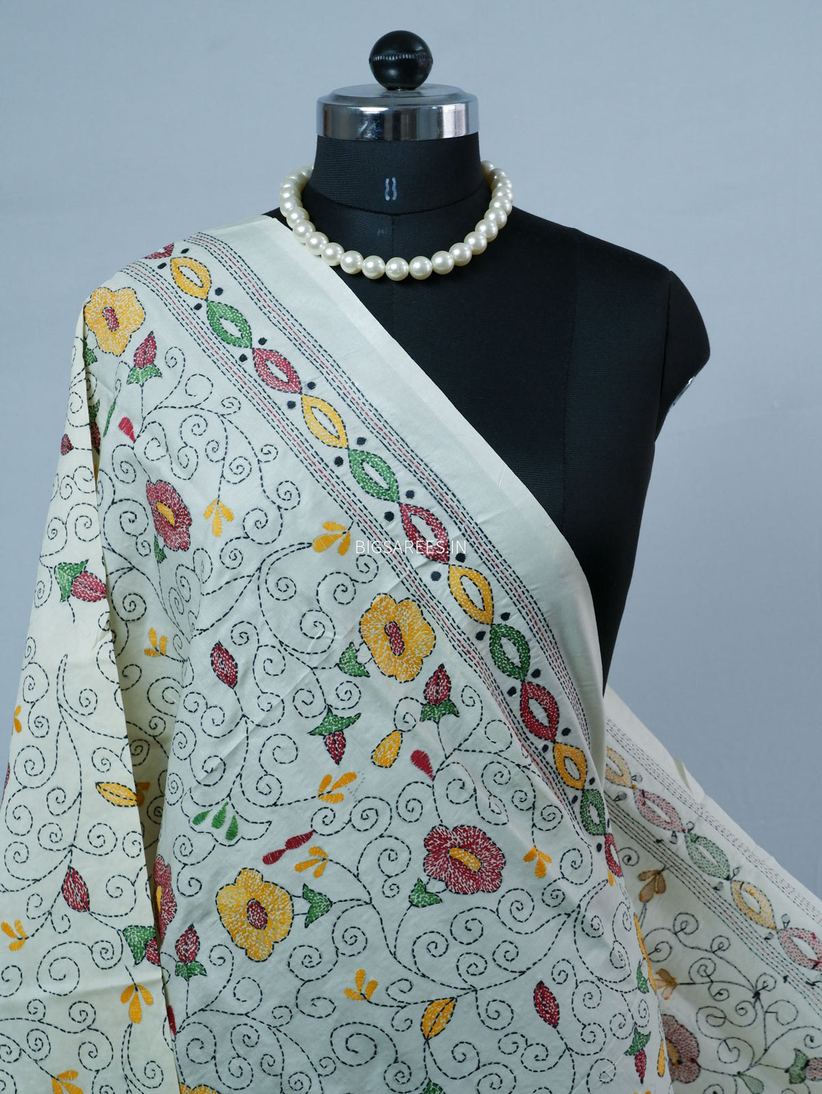 Kantha Hand-Embroidered Dupatta | Semi Tussar Silk | Full Work |