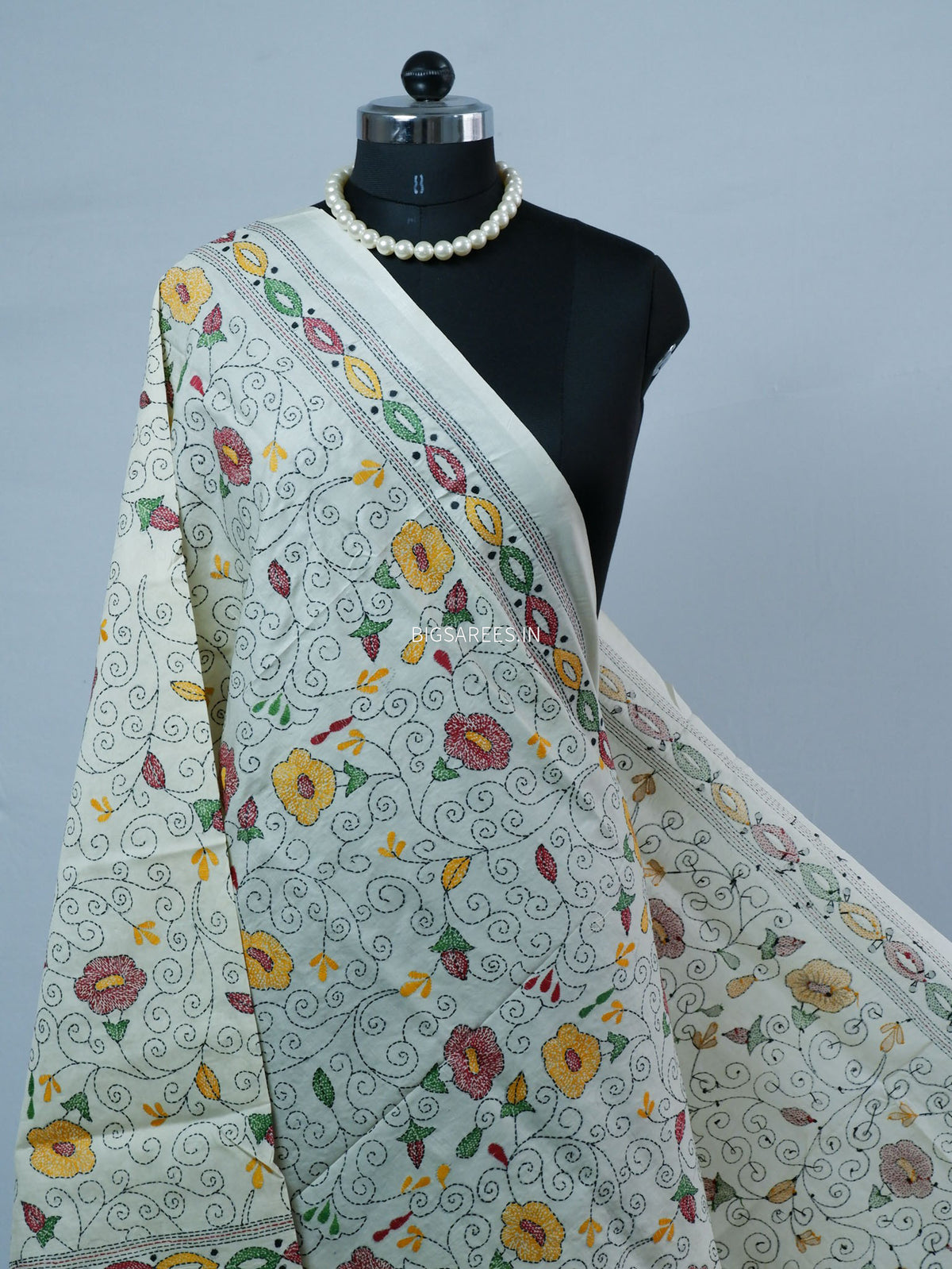 Kantha Hand-Embroidered Dupatta | Semi Tussar Silk | Full Work |