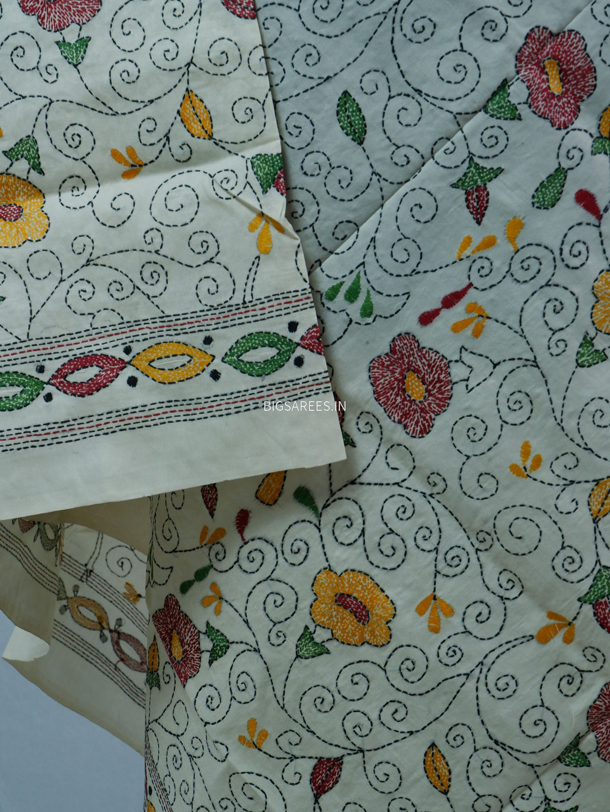 Kantha Hand-Embroidered Dupatta | Semi Tussar Silk | Full Work |