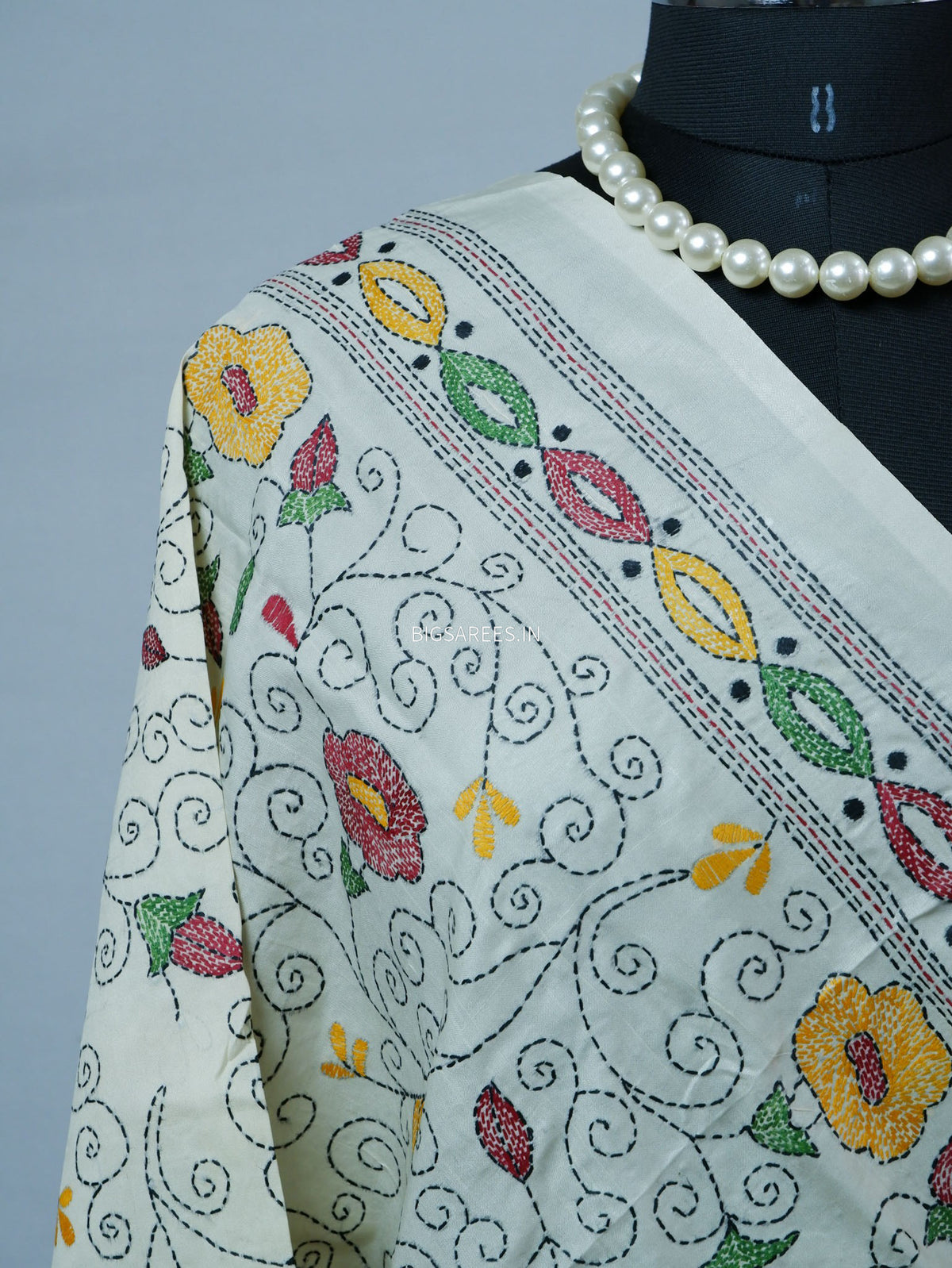 Kantha Hand-Embroidered Dupatta | Semi Tussar Silk | Full Work |