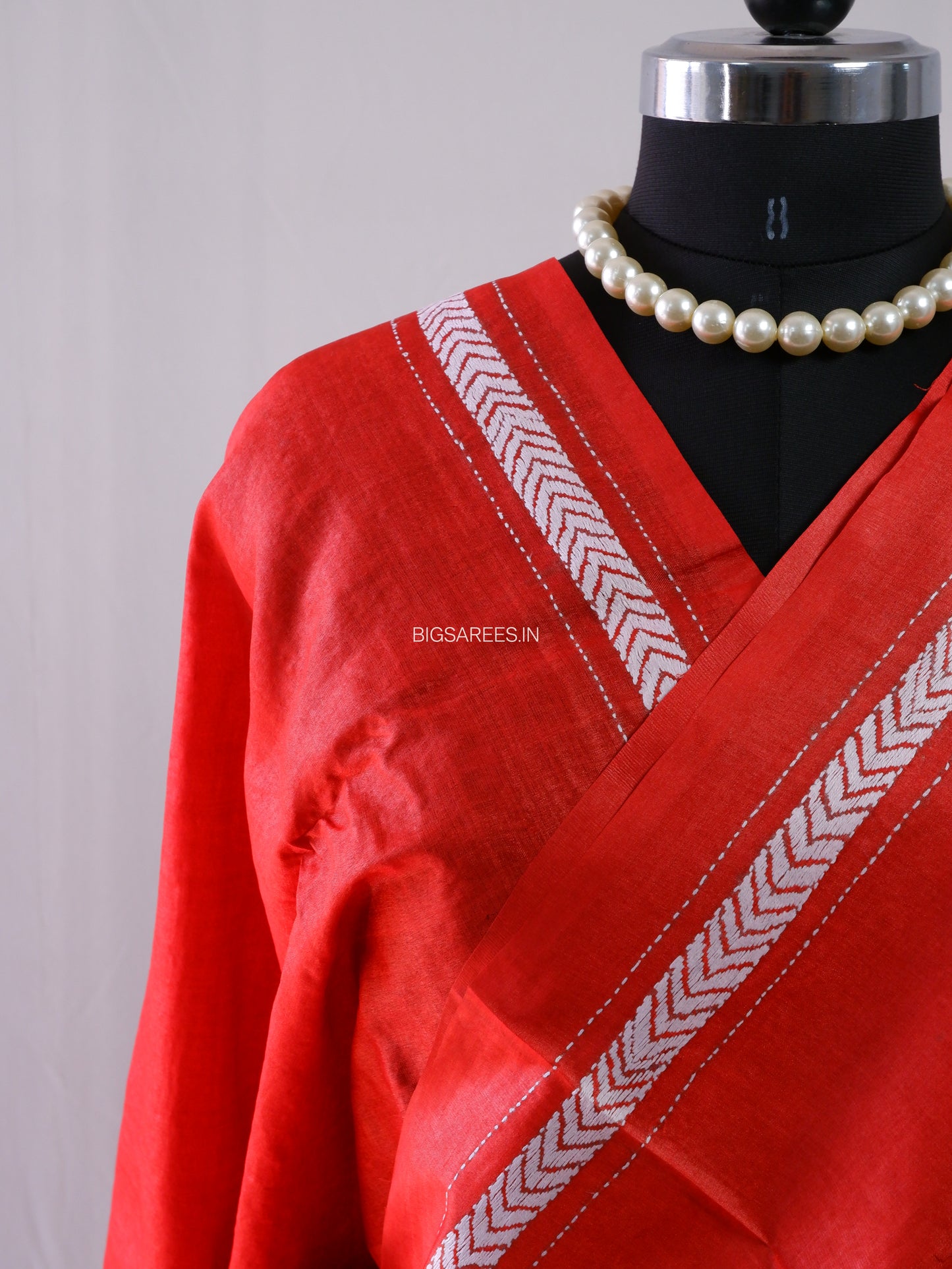 Kantha Stitch Hand Embroidered Saree | Pure Tussar Silk | Silk Mark Certified | Red