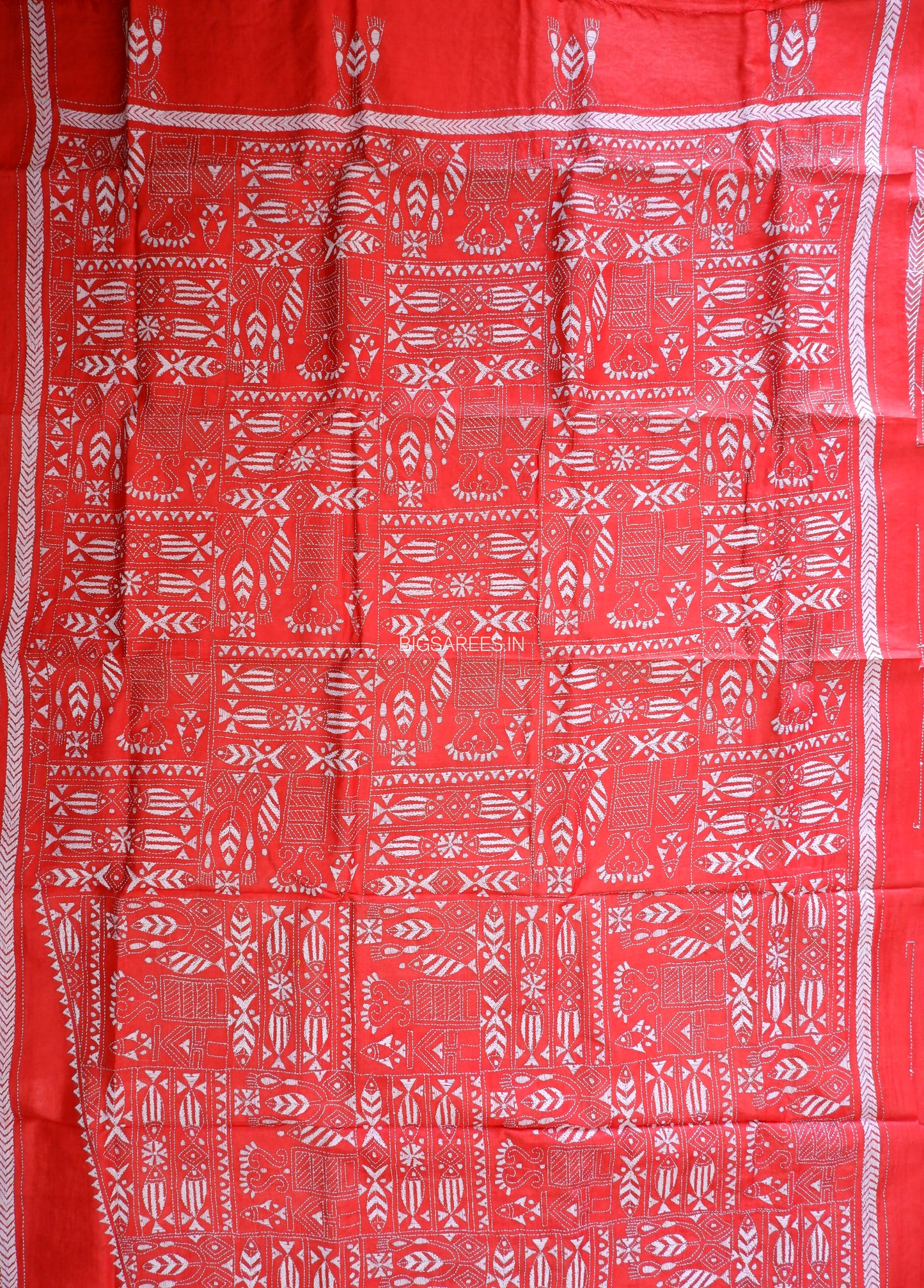 Kantha Stitch Hand Embroidered Saree | Pure Tussar Silk | Silk Mark Certified | Red