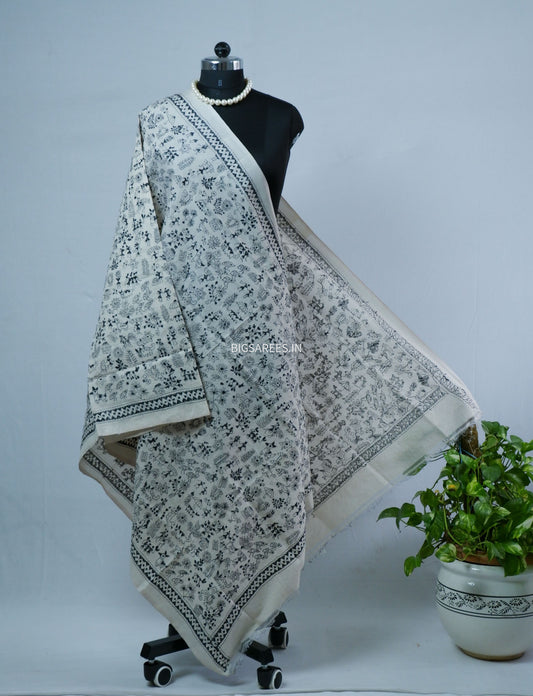 Kantha Hand-Embroidered Dupatta | Semi Tussar Silk |