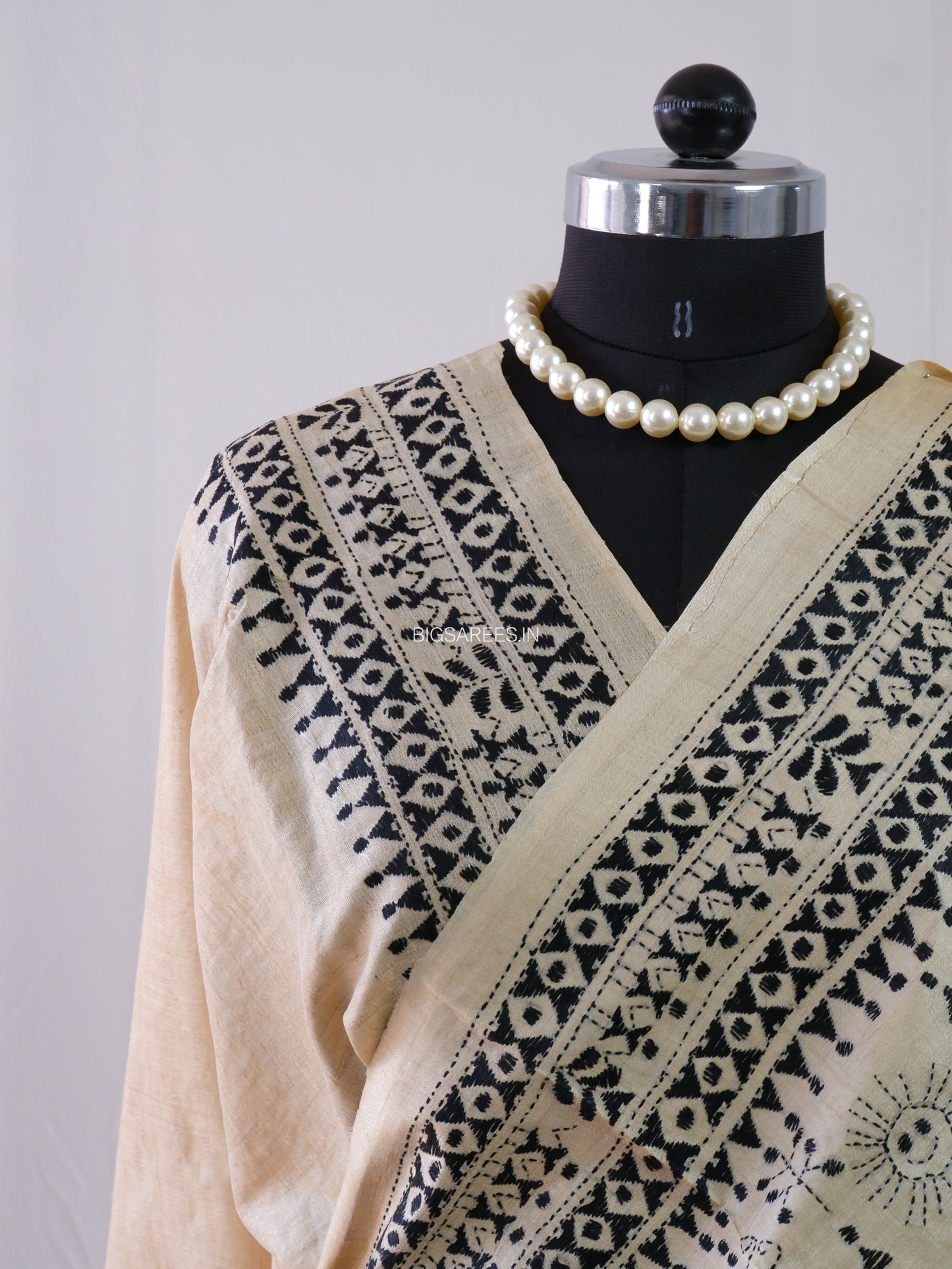 Kantha Stitch Hand Embroidered Saree | Pure Tussar Silk | Silk Mark Certified | Beige