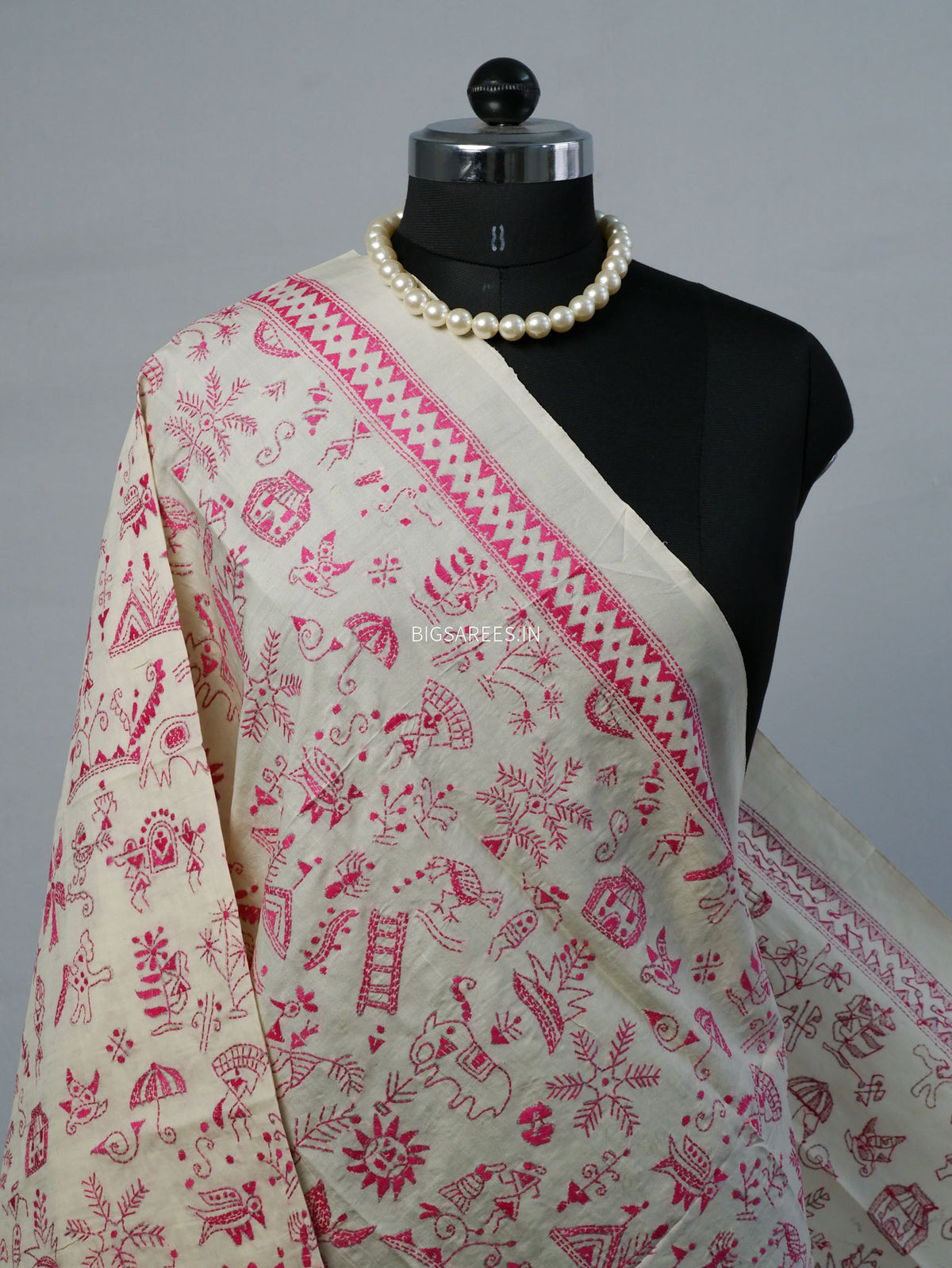 Kantha Hand-Embroidered Dupatta | Semi Tussar Silk |