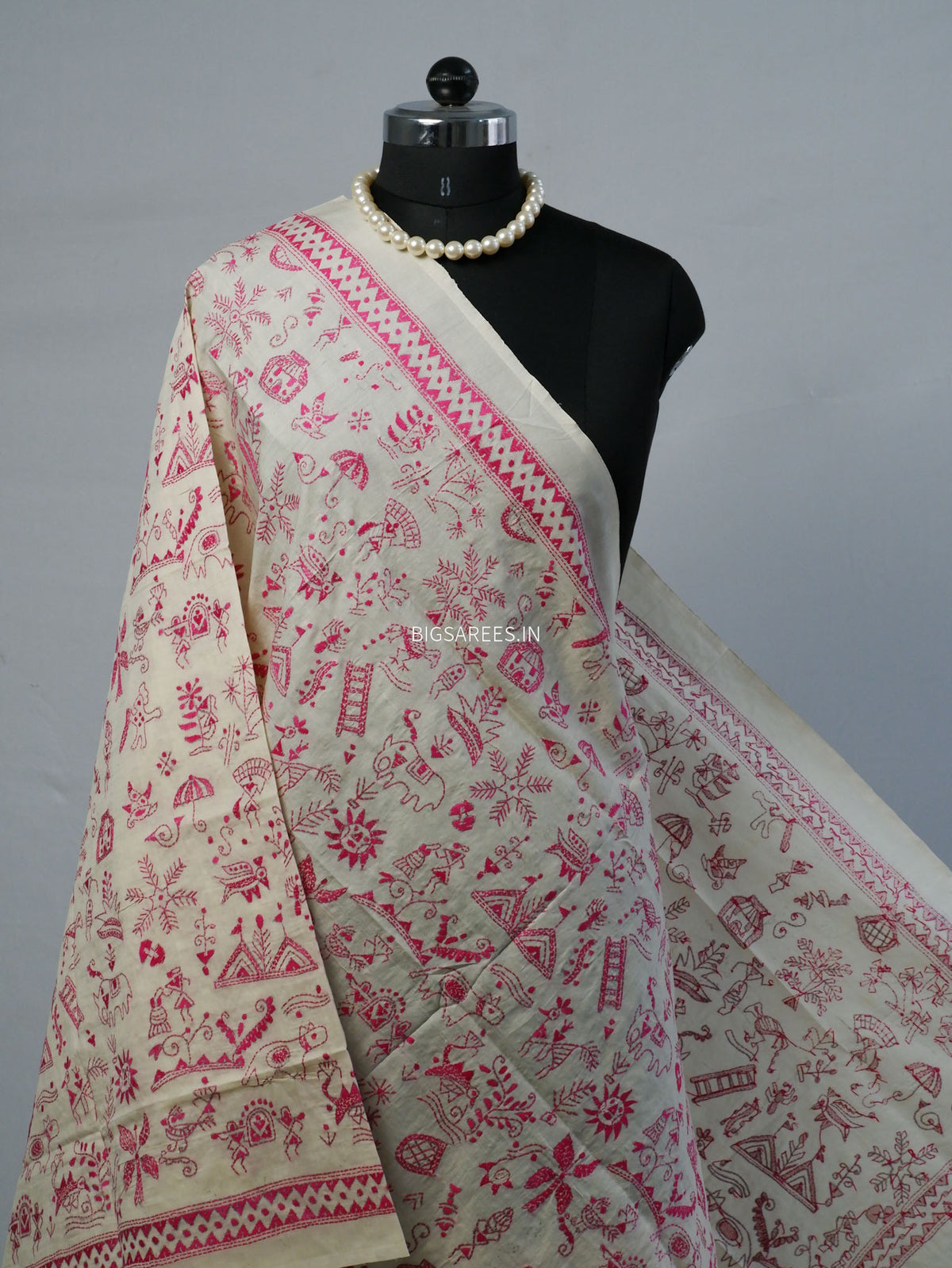 Kantha Hand-Embroidered Dupatta | Semi Tussar Silk |