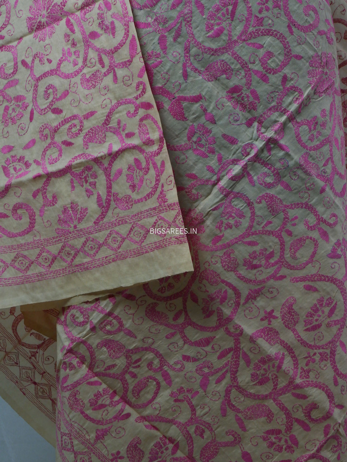 Kantha Hand-Embroidered Dupatta | Semi Tussar Silk |