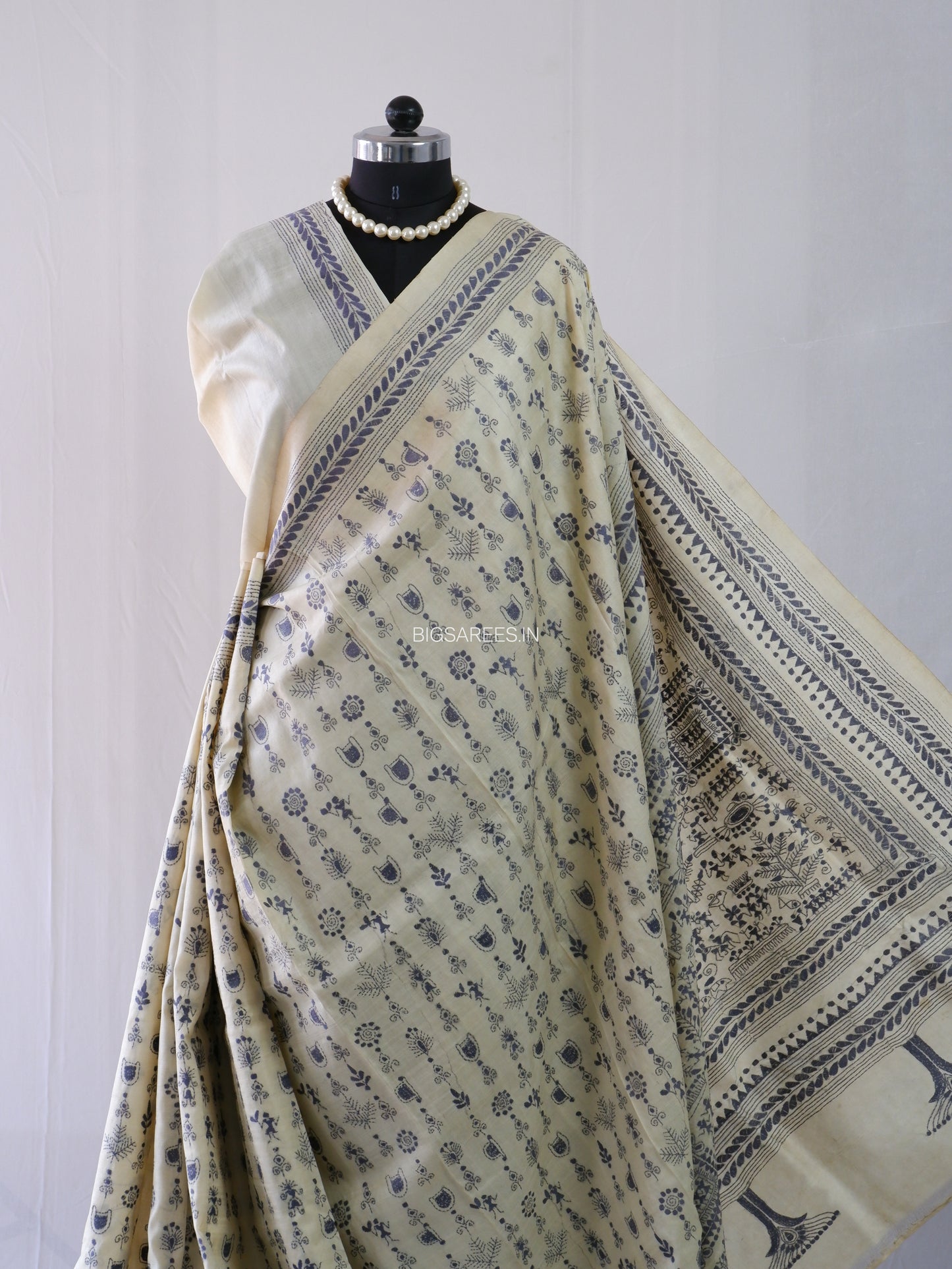 Kantha Stitch Hand Embroidered Saree | Pure Tussar Silk | Silk Mark Certified | Beige