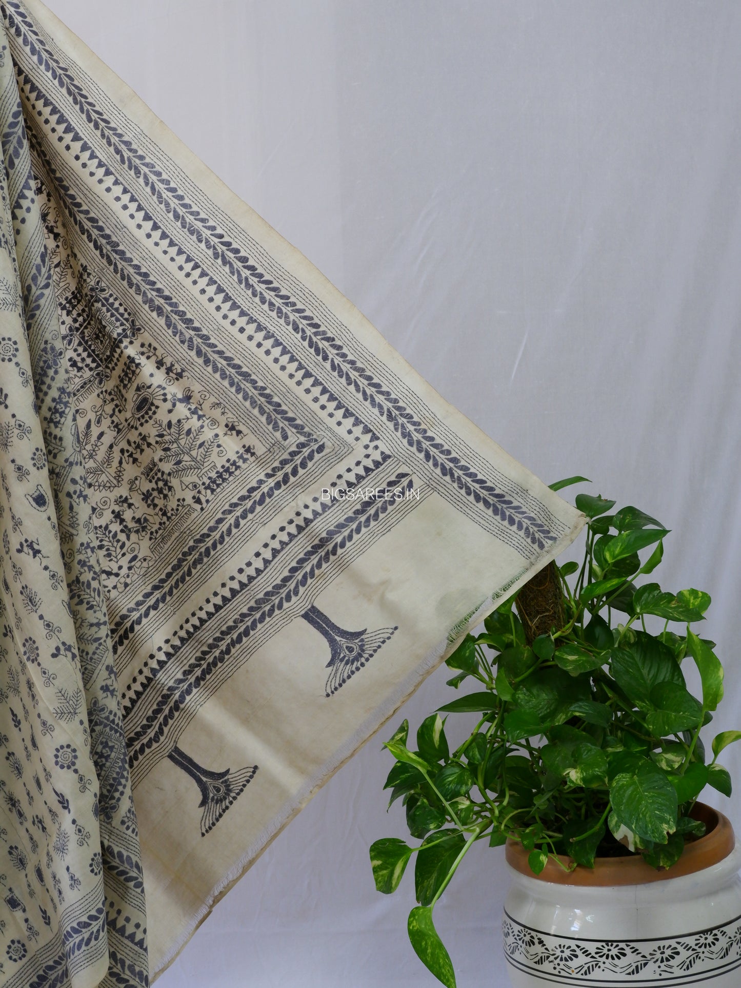 Kantha Stitch Hand Embroidered Saree | Pure Tussar Silk | Silk Mark Certified | Beige