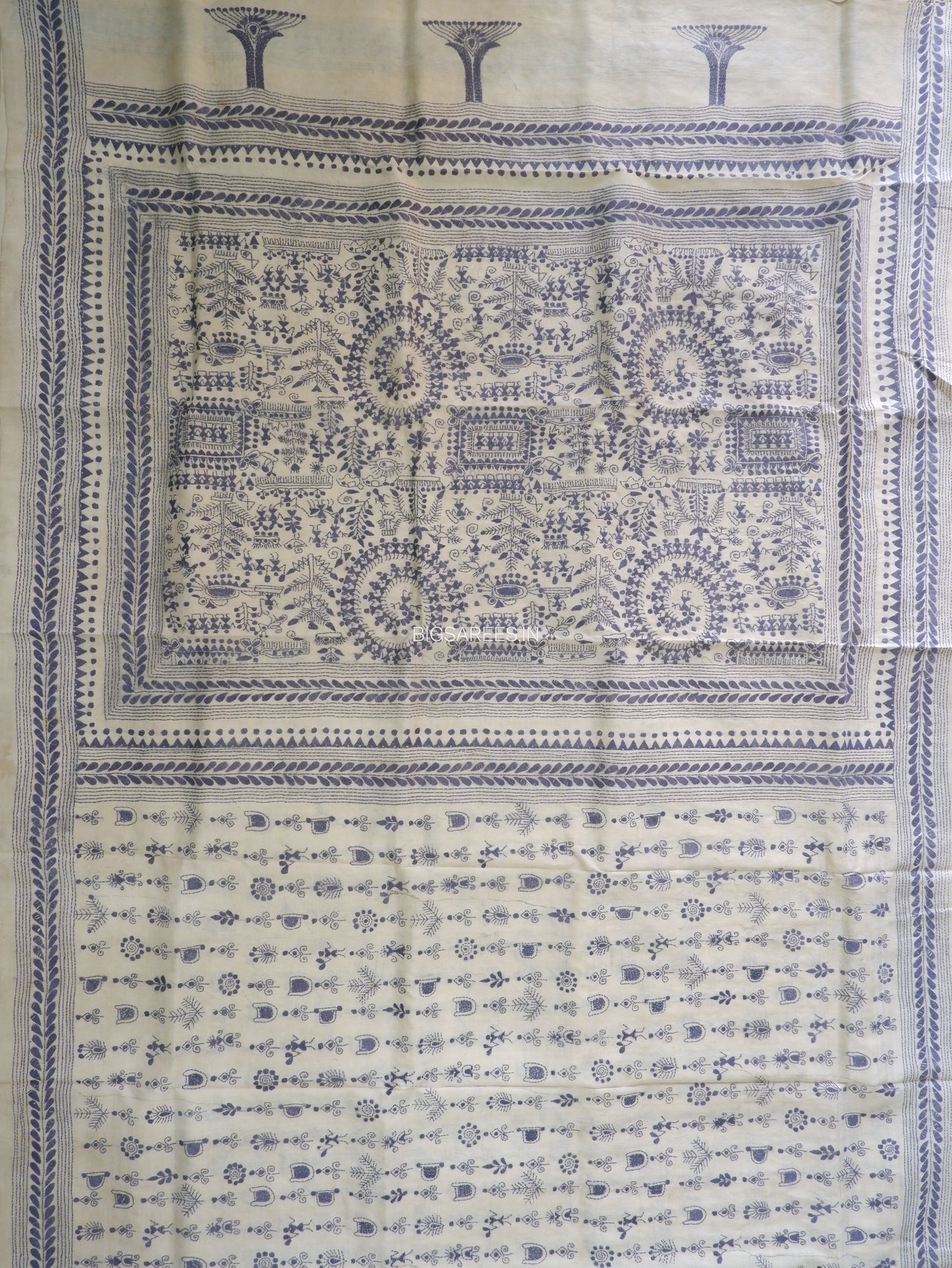 Kantha Stitch Hand Embroidered Saree | Pure Tussar Silk | Silk Mark Certified | Beige