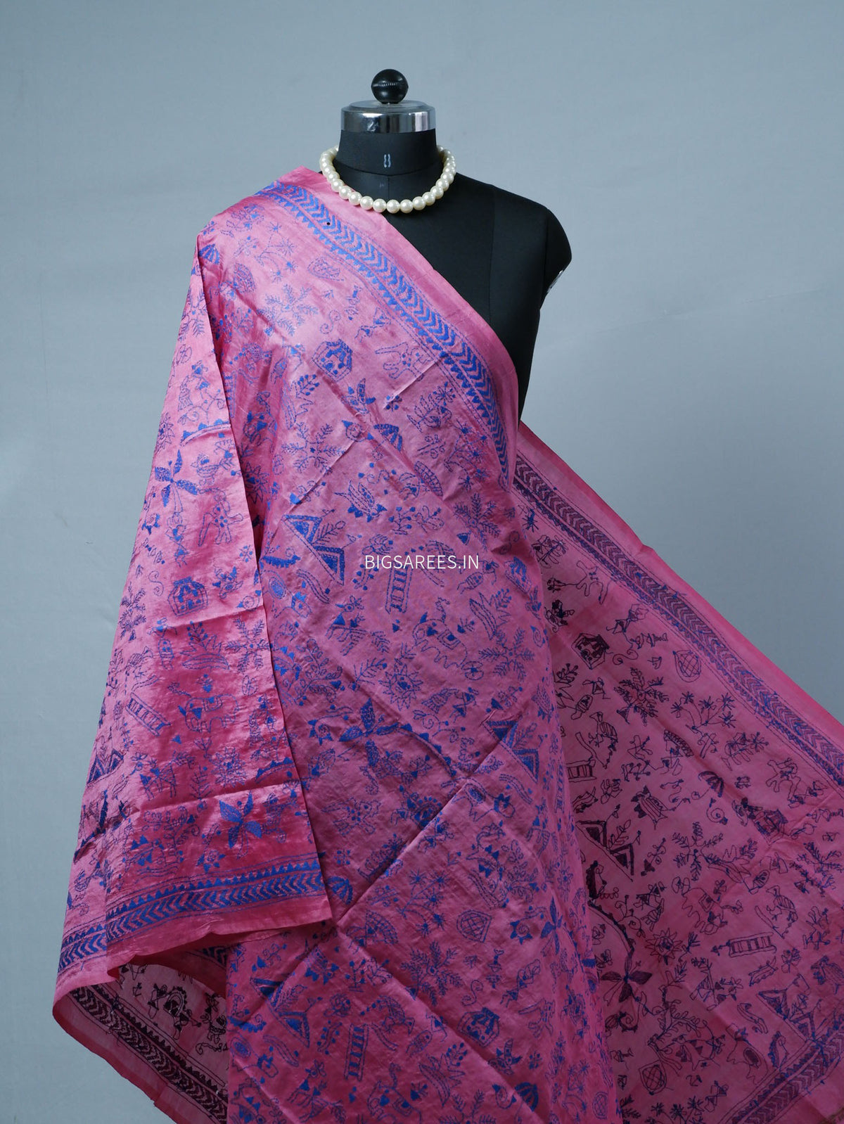 Kantha Hand-Embroidered Dupatta | Semi Tussar Silk | Pink