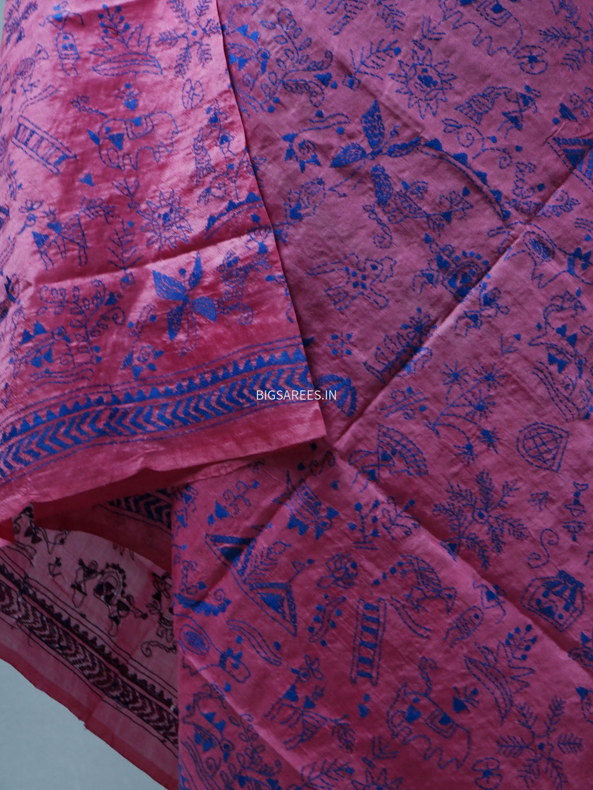 Kantha Hand-Embroidered Dupatta | Semi Tussar Silk | Pink