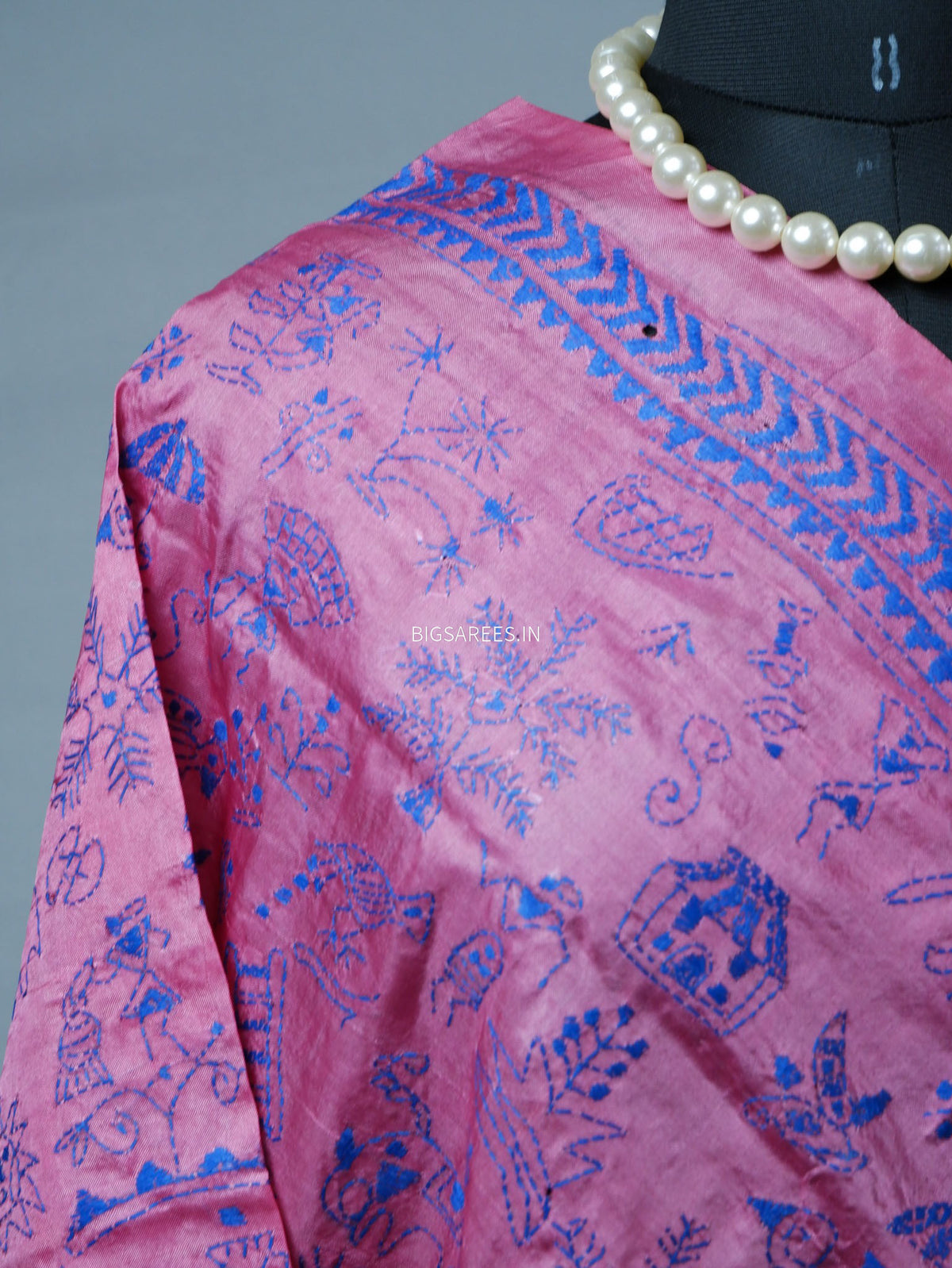 Kantha Hand-Embroidered Dupatta | Semi Tussar Silk | Pink
