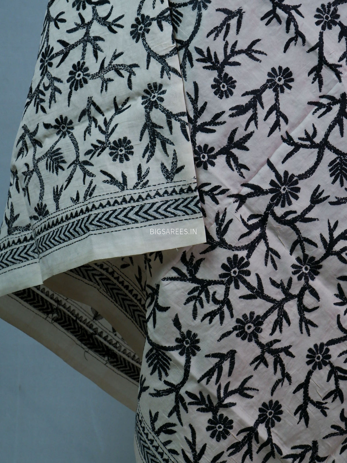 Kantha Hand-Embroidered Dupatta | Semi Tussar Silk | White