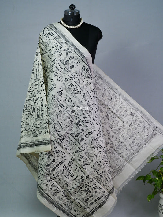 Kantha Hand-Embroidered Dupatta | Semi Tussar Silk |