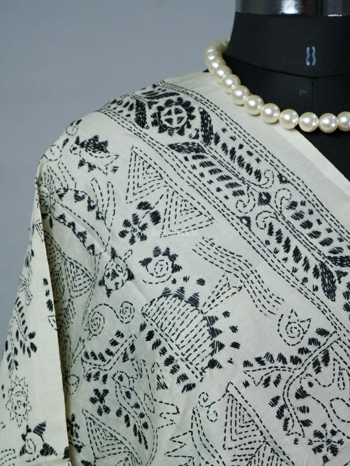 Kantha Hand-Embroidered Dupatta | Semi Tussar Silk | White