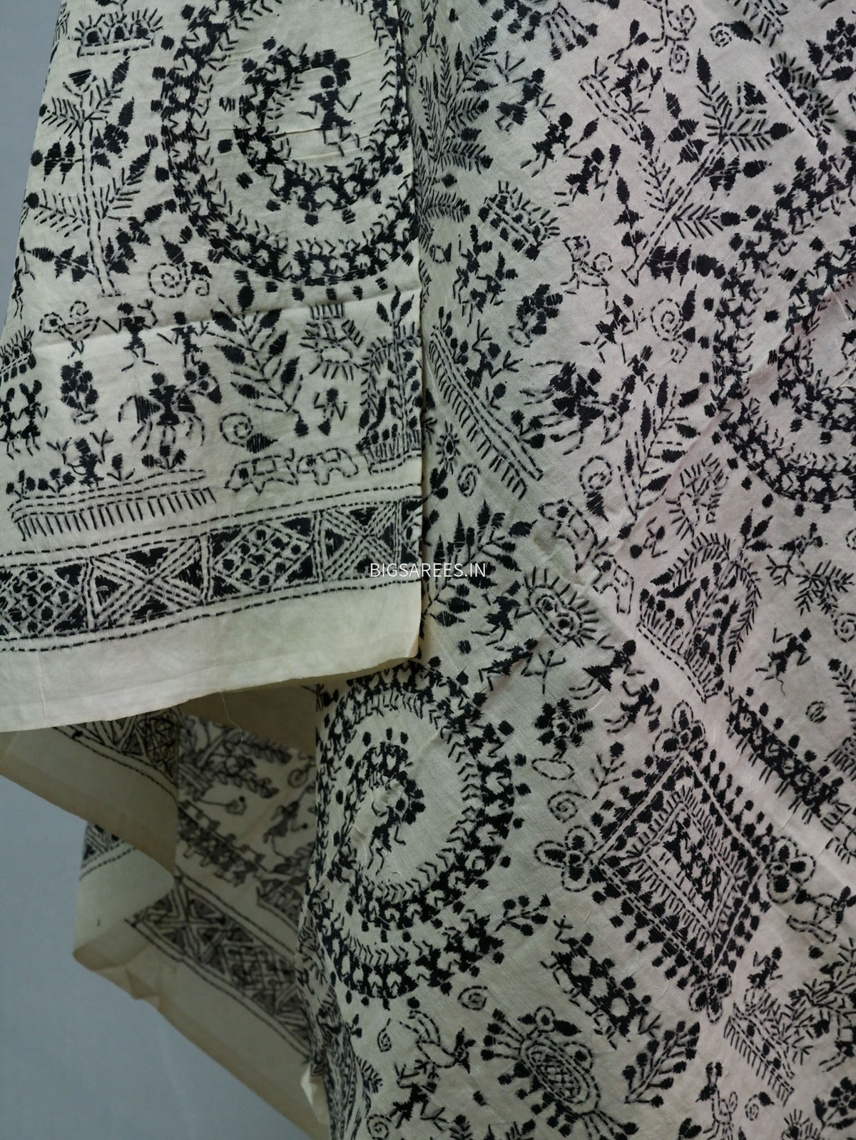 Kantha Hand-Embroidered Dupatta | Semi Tussar Silk | White