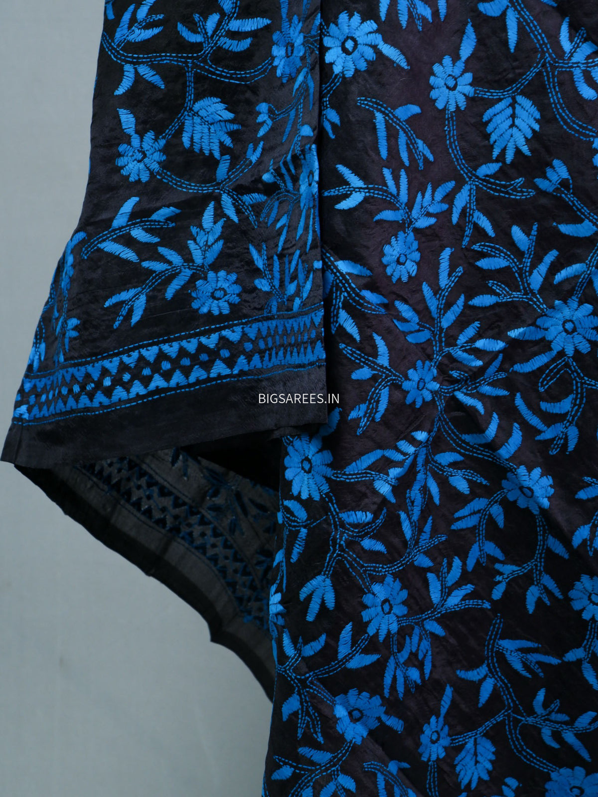 Kantha Hand-Embroidered Dupatta | Semi Tussar Silk | Black