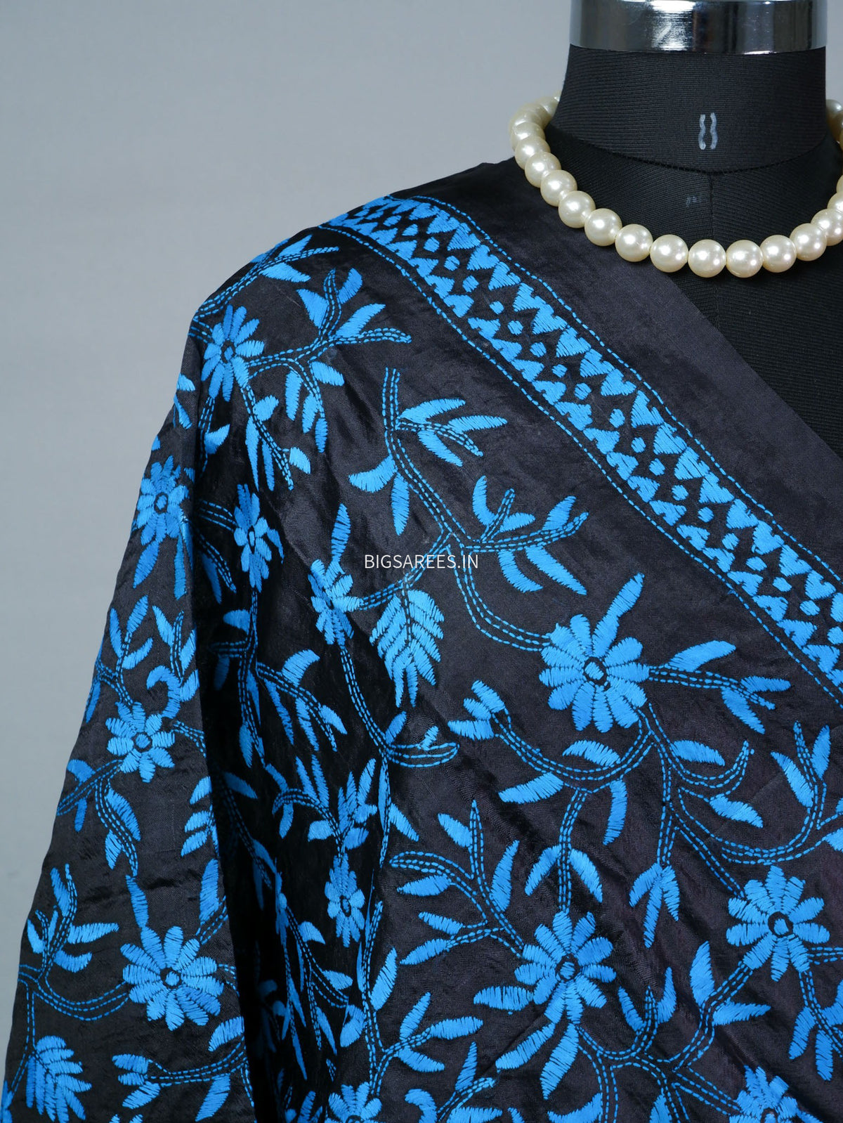 Kantha Hand-Embroidered Dupatta | Semi Tussar Silk | Black