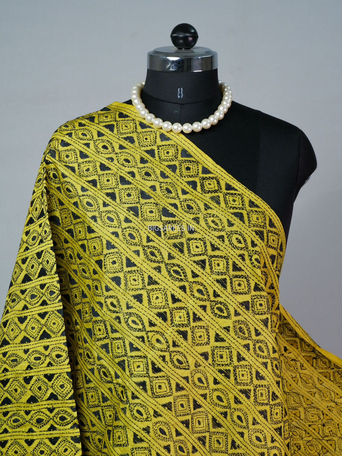 Kantha Hand-Embroidered Dupatta | Semi Tussar Silk | Yellow