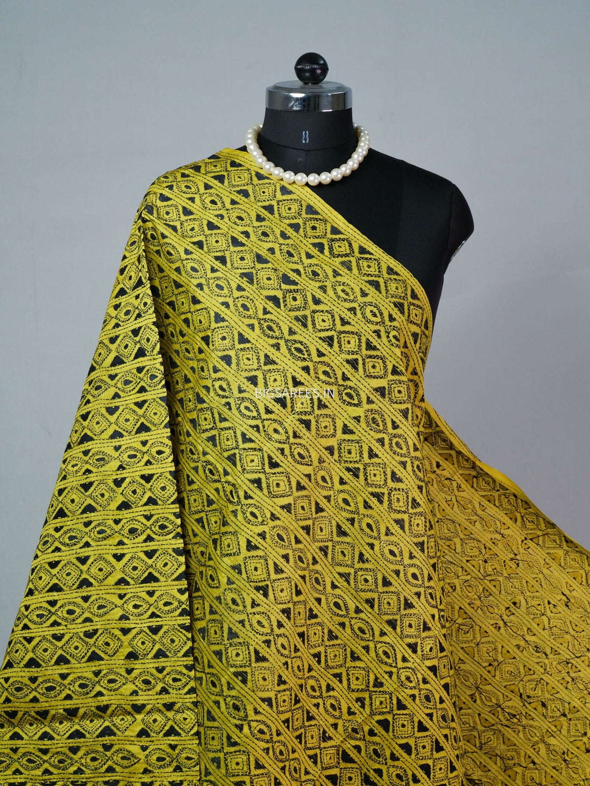 Kantha Hand-Embroidered Dupatta | Semi Tussar Silk | Yellow