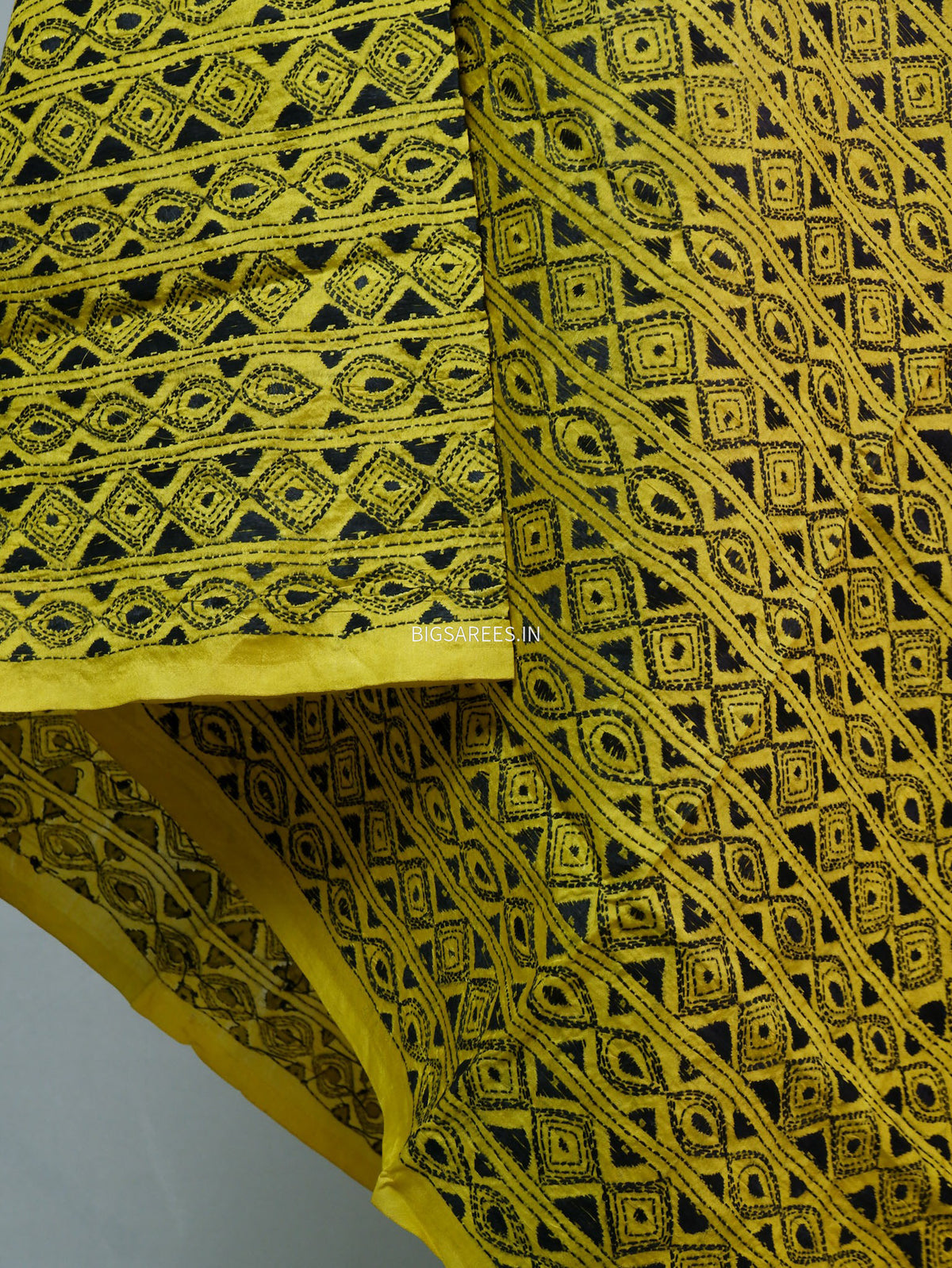Kantha Hand-Embroidered Dupatta | Semi Tussar Silk | Yellow