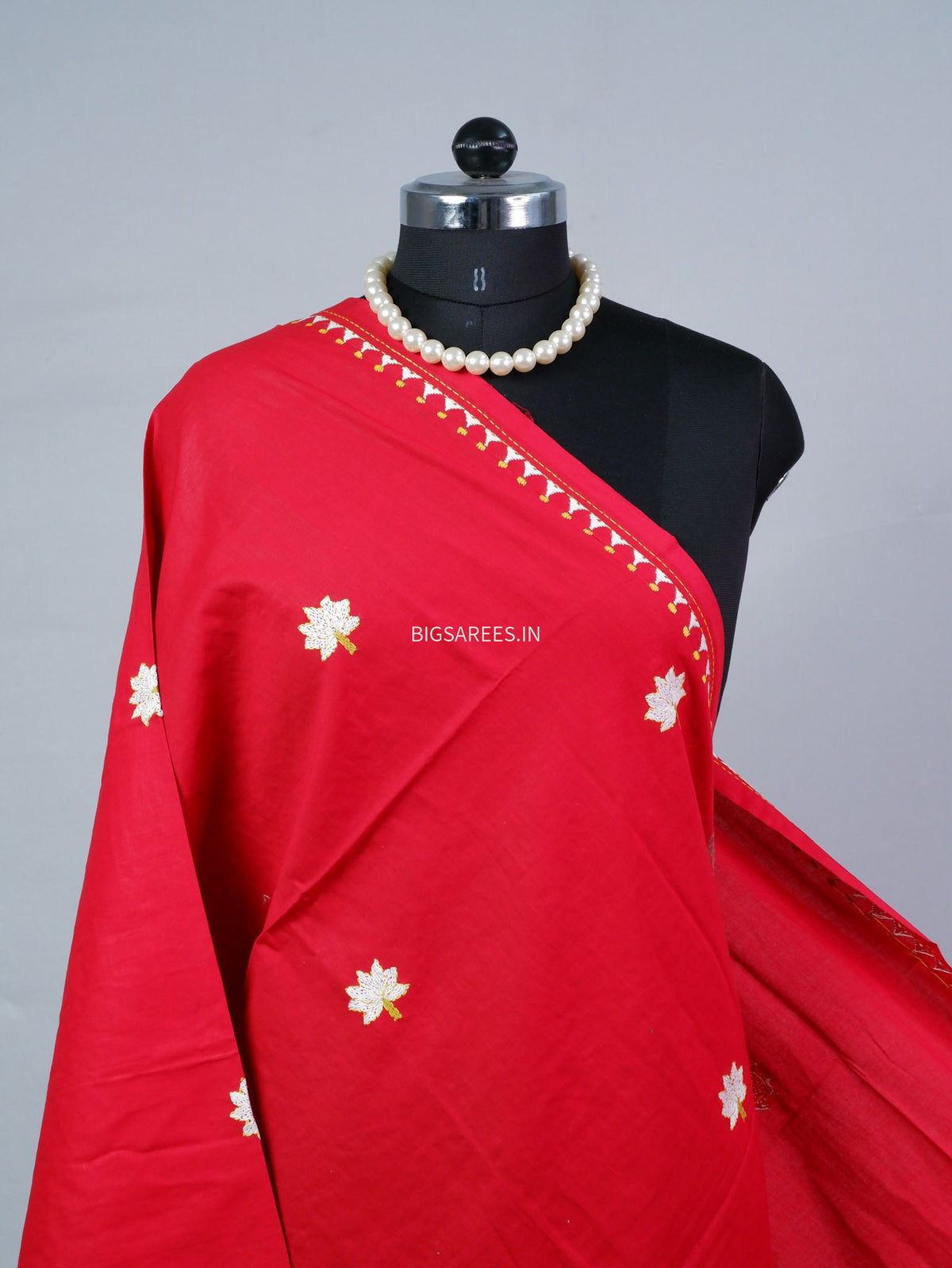 Hand-Embroidered Kantha - Stitch Dupatta | Pure Cotton | Red