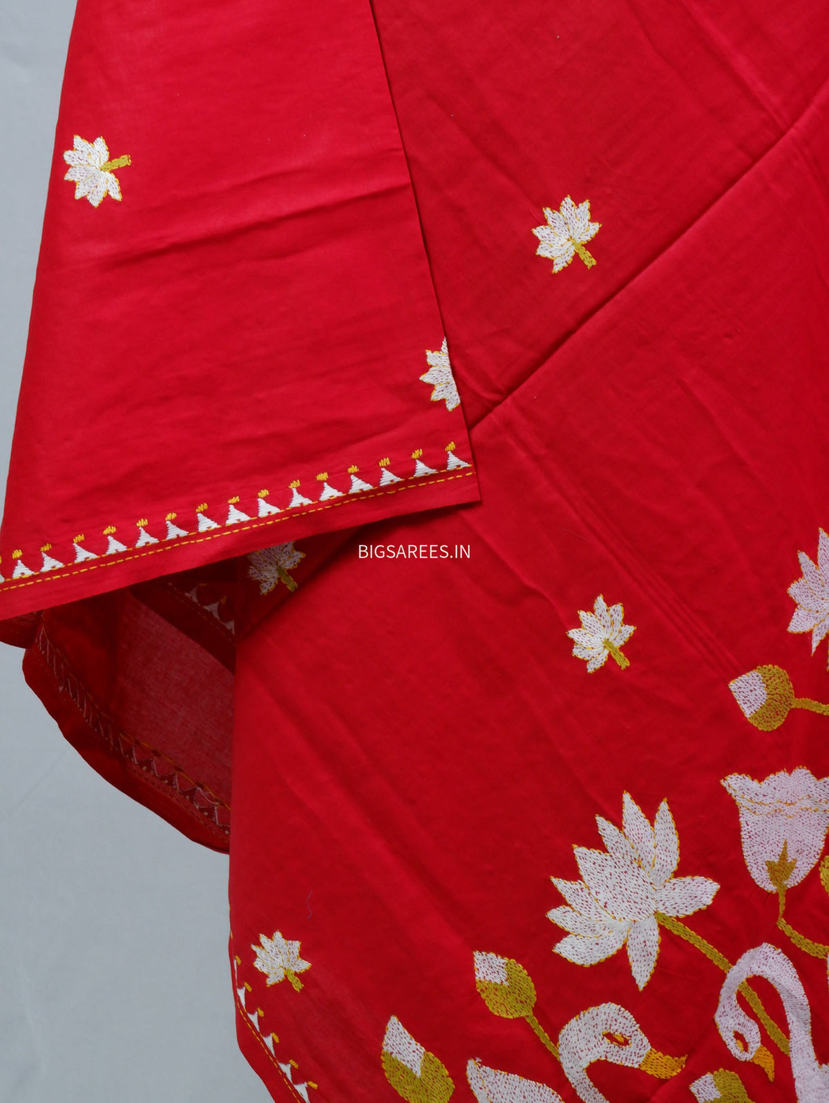 Hand-Embroidered Kantha - Stitch Dupatta | Pure Cotton | Red