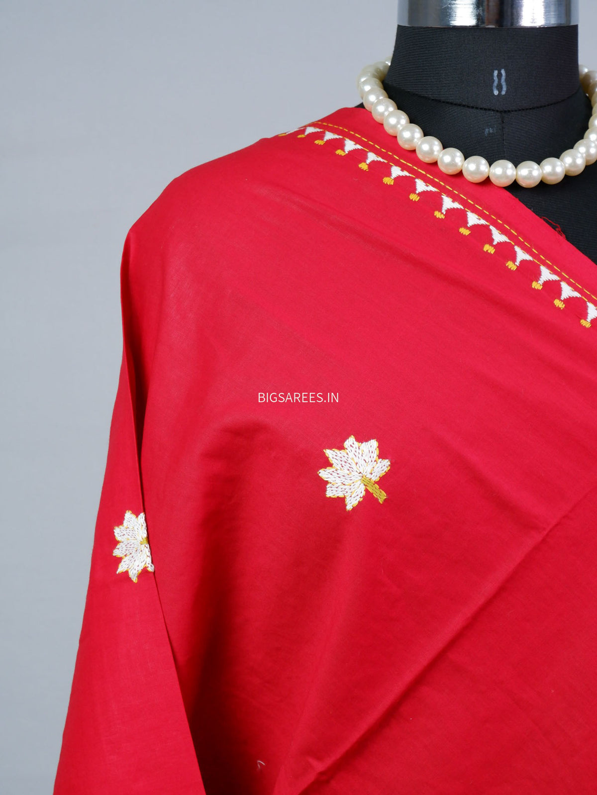 Hand-Embroidered Kantha - Stitch Dupatta | Pure Cotton | Red