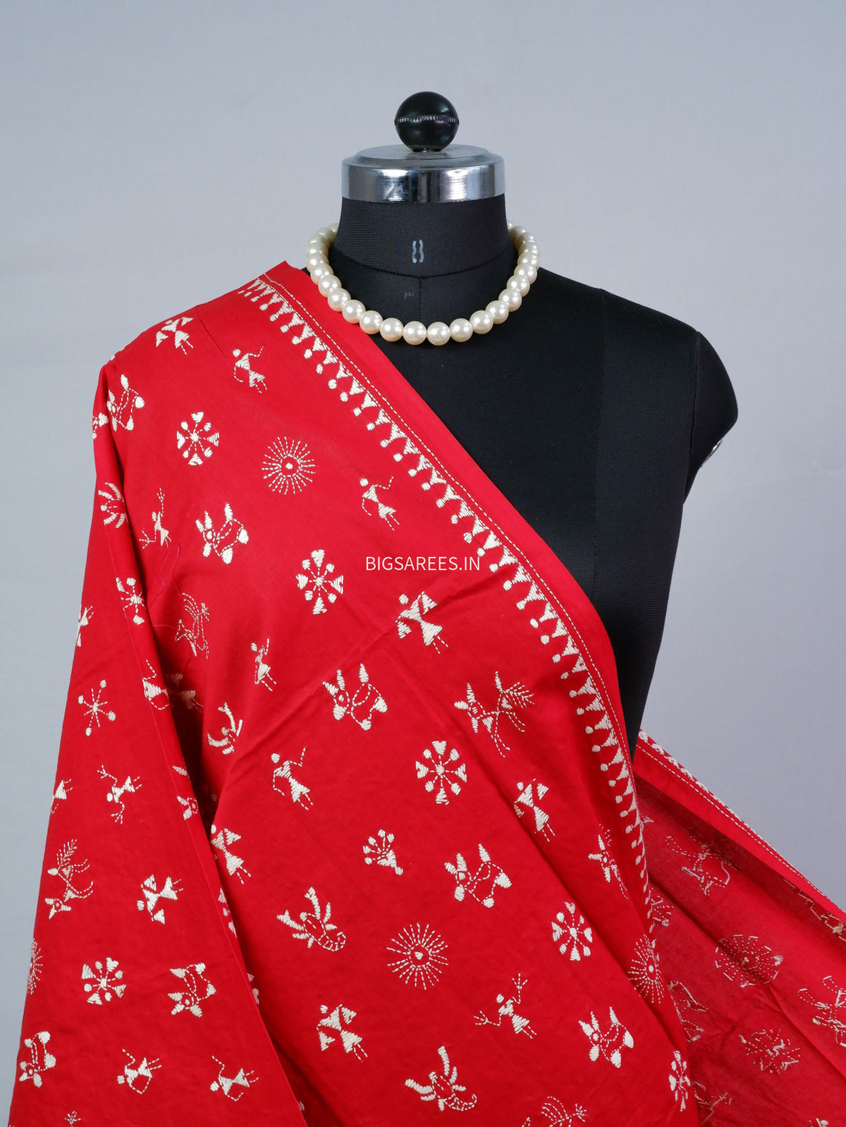 Hand-Embroidered Kantha - Stitch Dupatta | Pure Cotton | Red