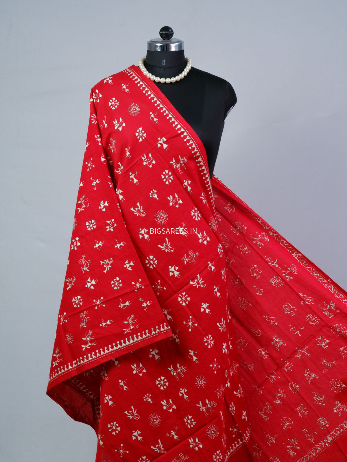 Hand-Embroidered Kantha - Stitch Dupatta | Pure Cotton | Red