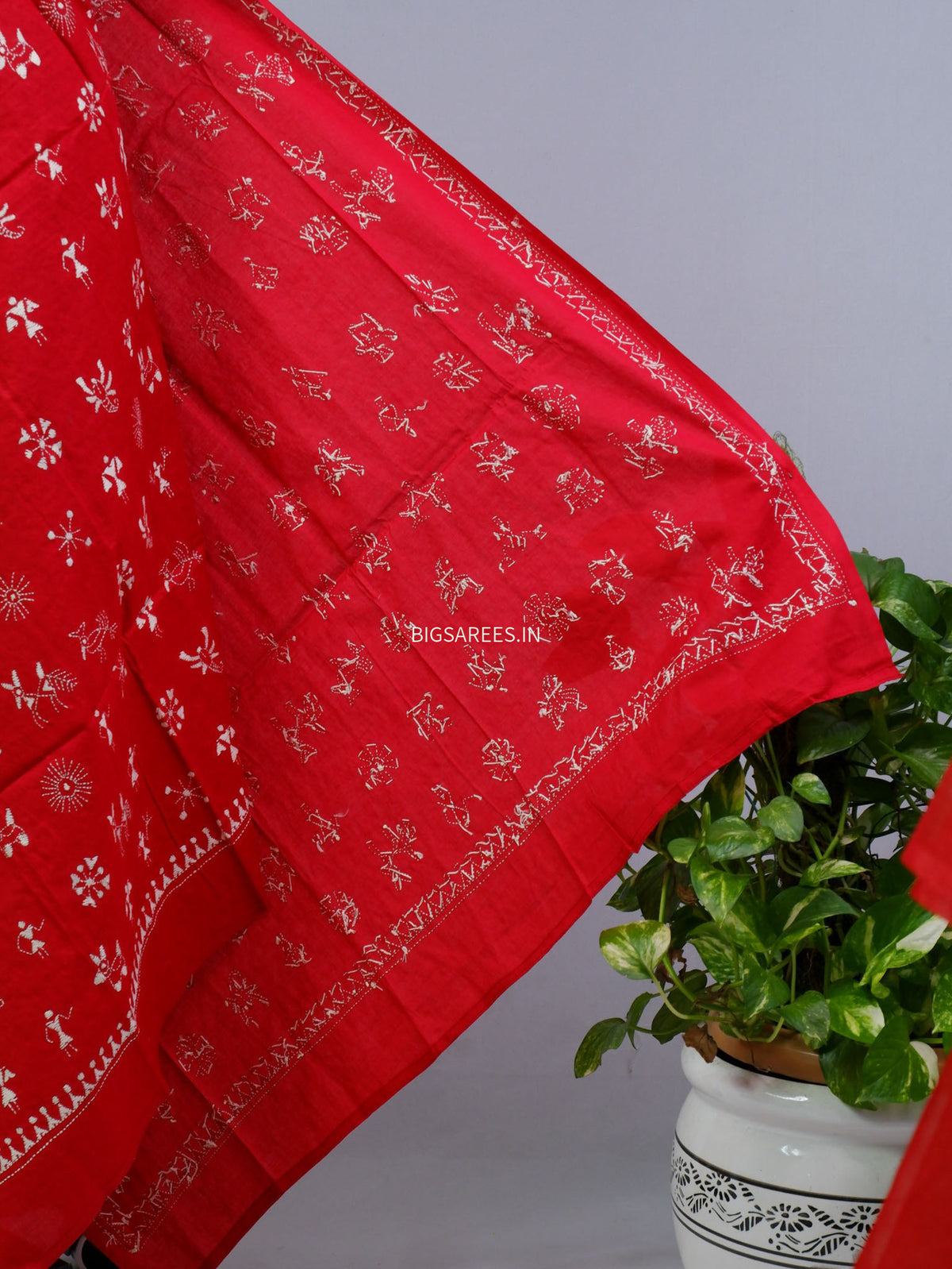 Hand-Embroidered Kantha - Stitch Dupatta | Pure Cotton | Red