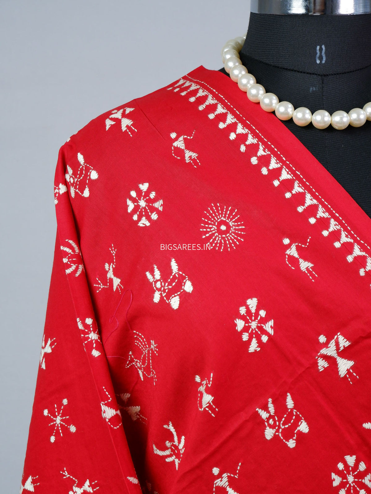 Hand-Embroidered Kantha - Stitch Dupatta | Pure Cotton | Red