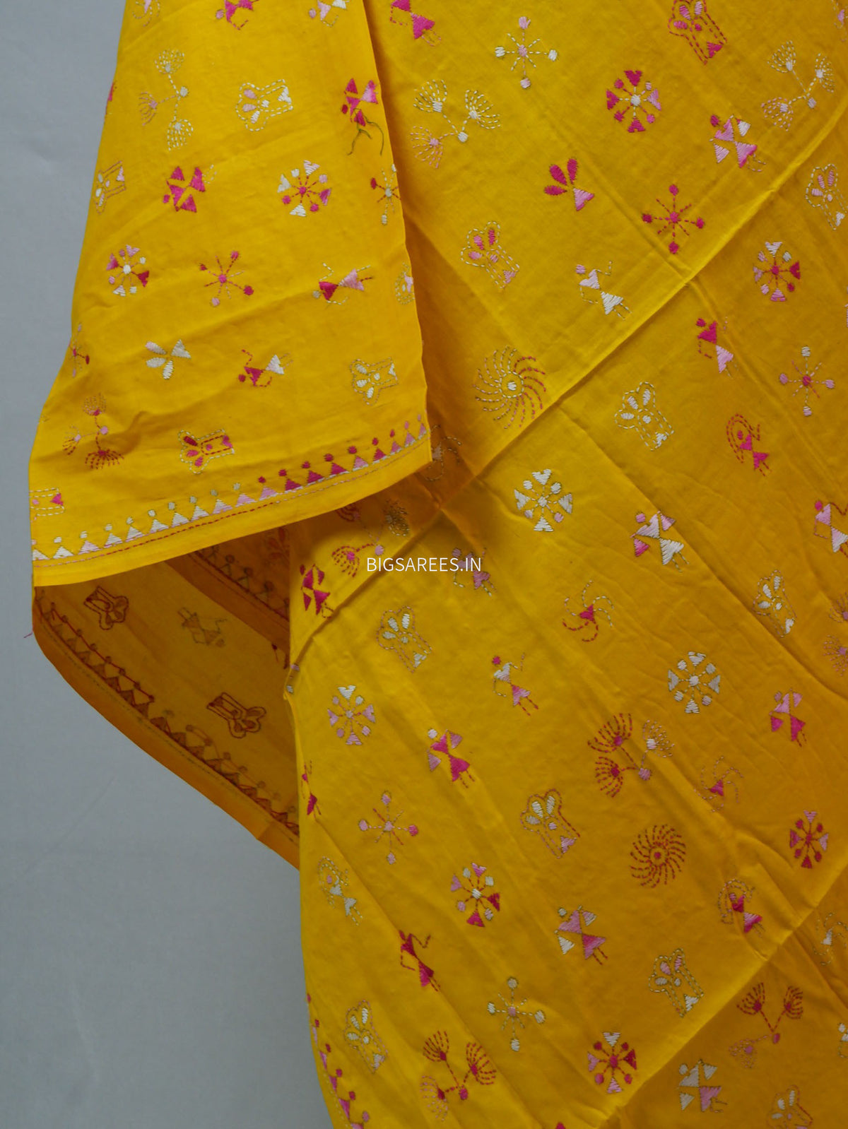 Hand-Embroidered Kantha - Stitch Dupatta | Pure Cotton | Yellow
