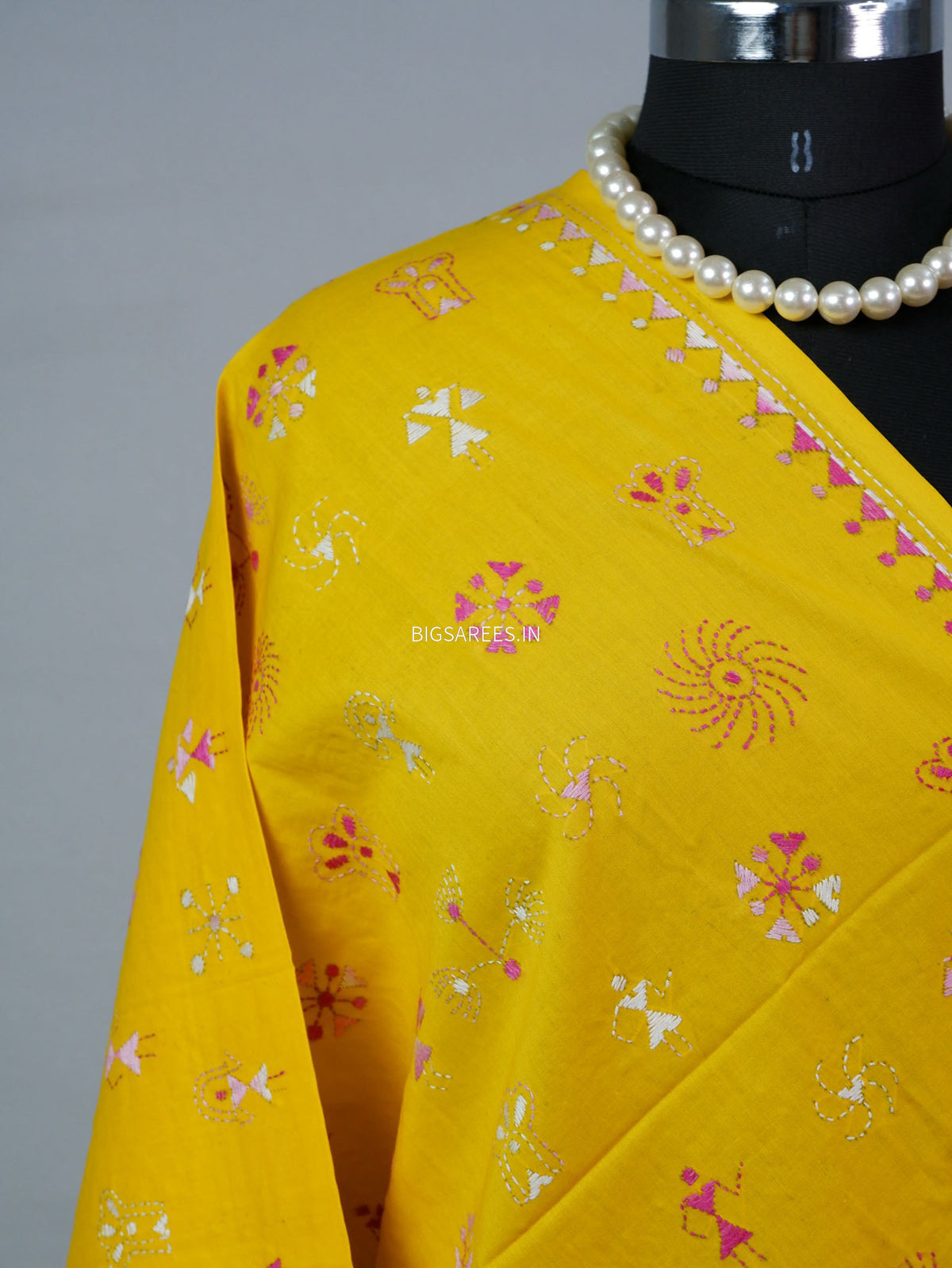 Hand-Embroidered Kantha - Stitch Dupatta | Pure Cotton | Yellow