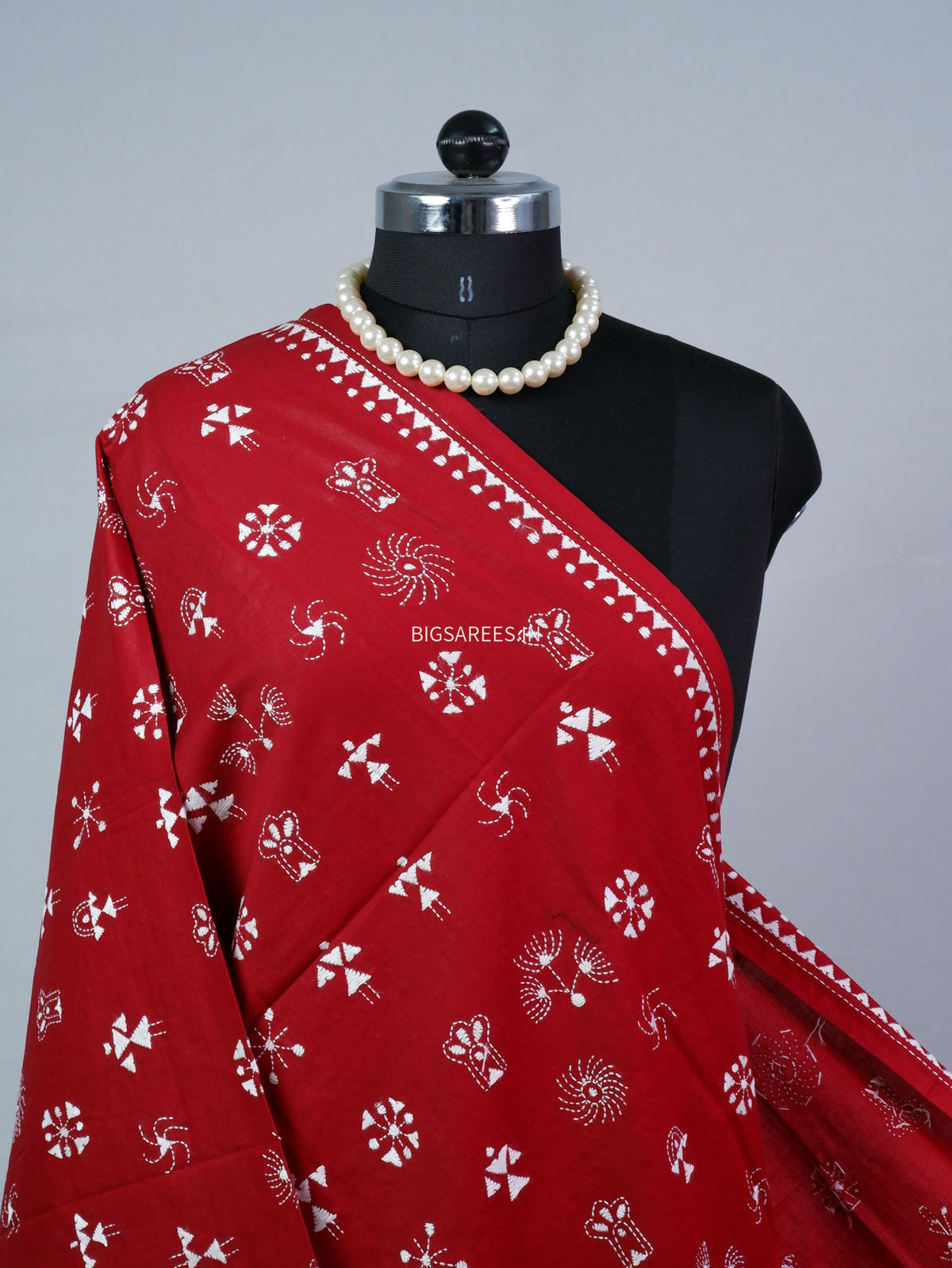 Hand-Embroidered Kantha - Stitch Dupatta | Pure Cotton | Maroon