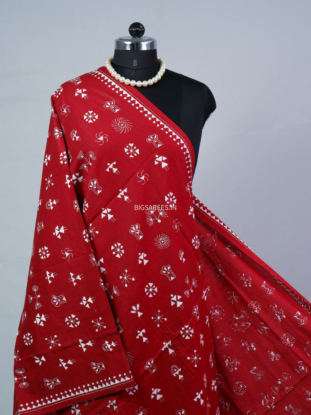 Hand-Embroidered Kantha - Stitch Dupatta | Pure Cotton | Maroon