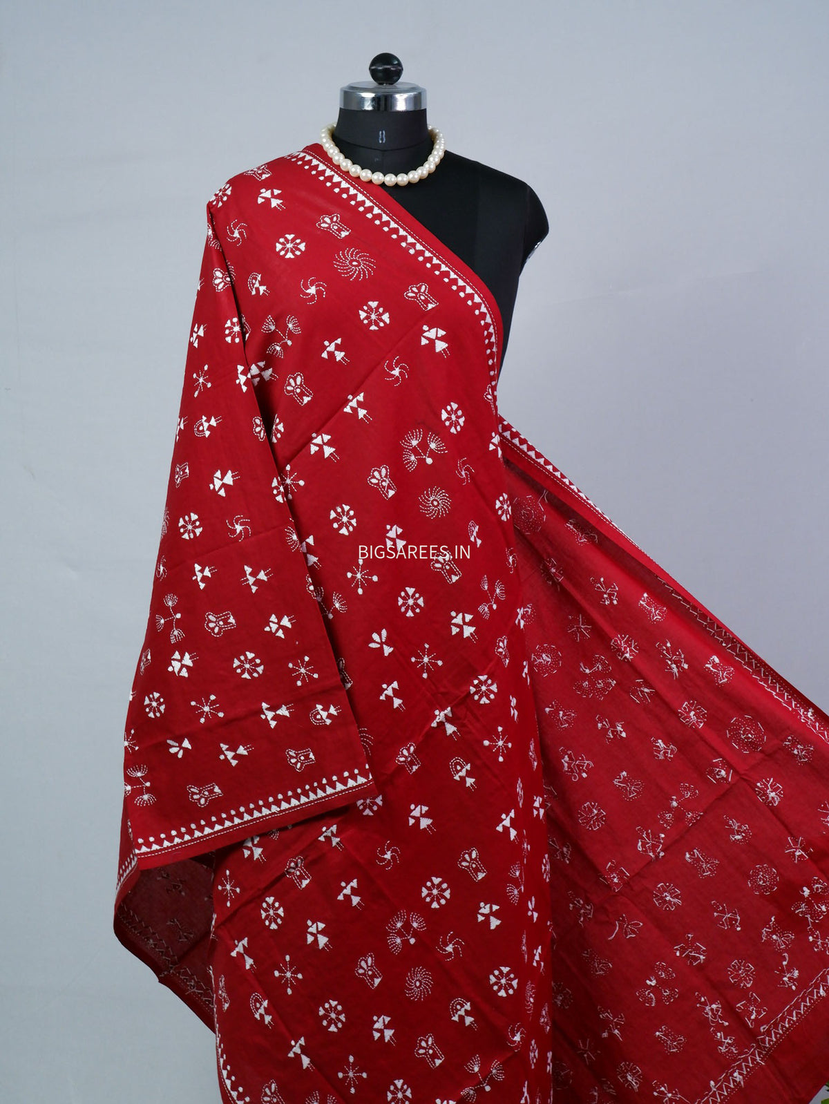 Hand-Embroidered Kantha - Stitch Dupatta | Pure Cotton | Maroon