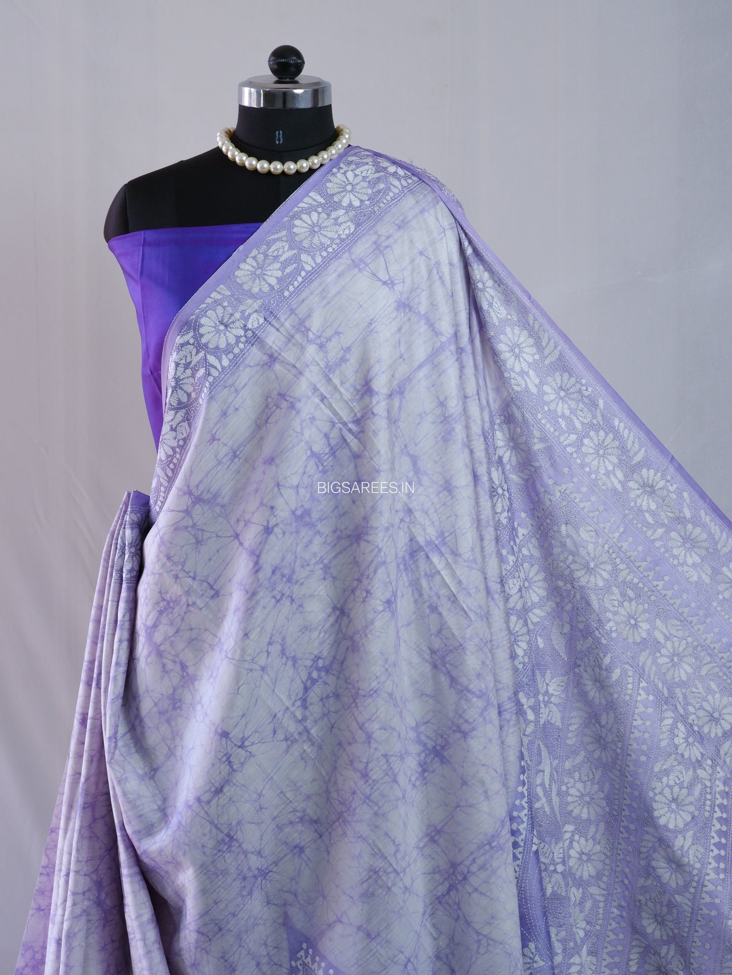 Kantha - Stitch Hand Embroidered Saree| Blended Bangalore Silk / Art Silk | White