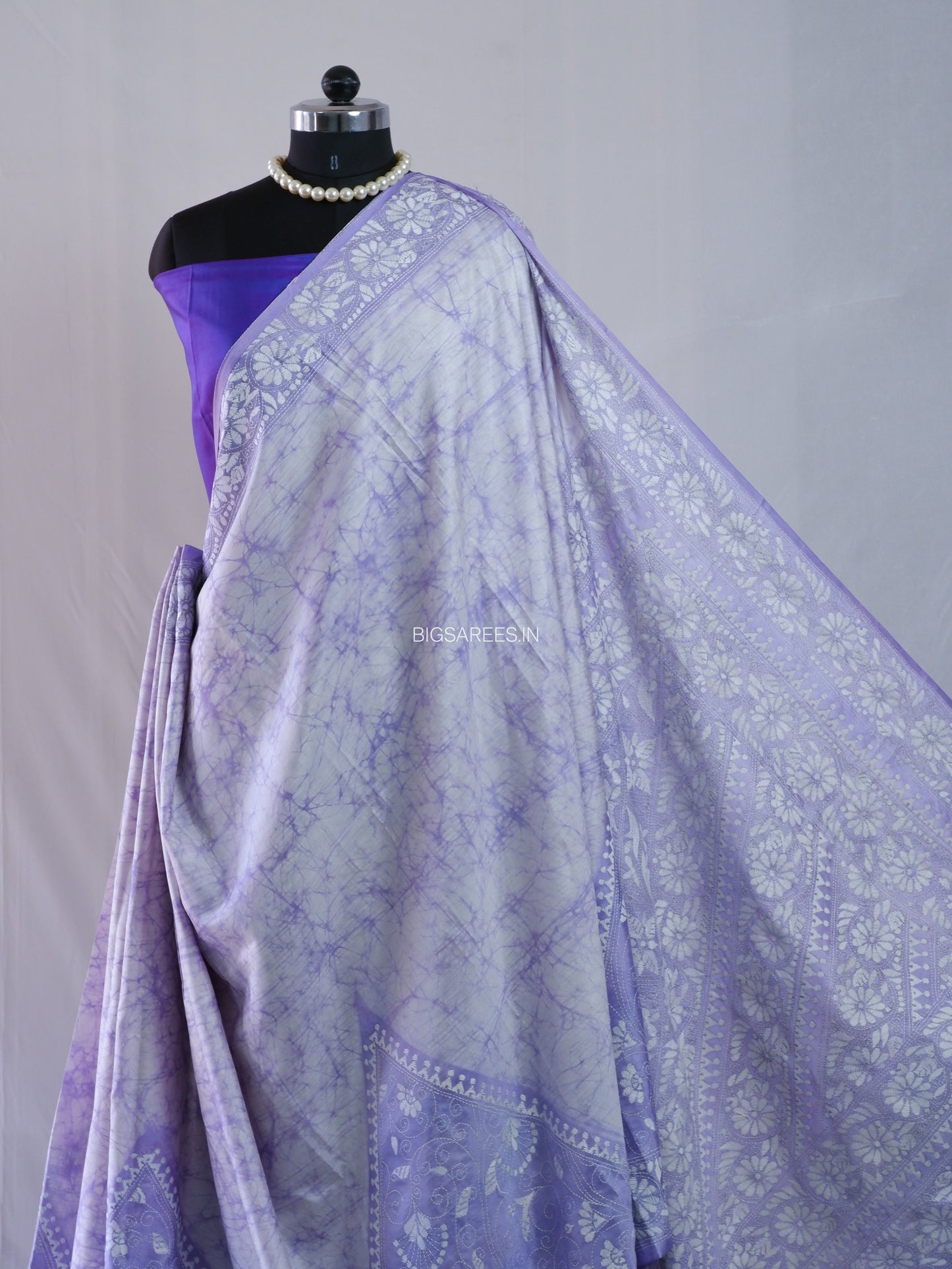 Kantha - Stitch Hand Embroidered Saree| Blended Bangalore Silk / Art Silk | White
