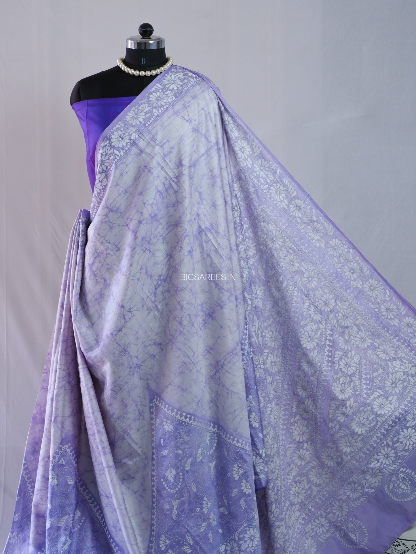 Kantha - Stitch Hand Embroidered Saree| Blended Bangalore Silk / Art Silk | White