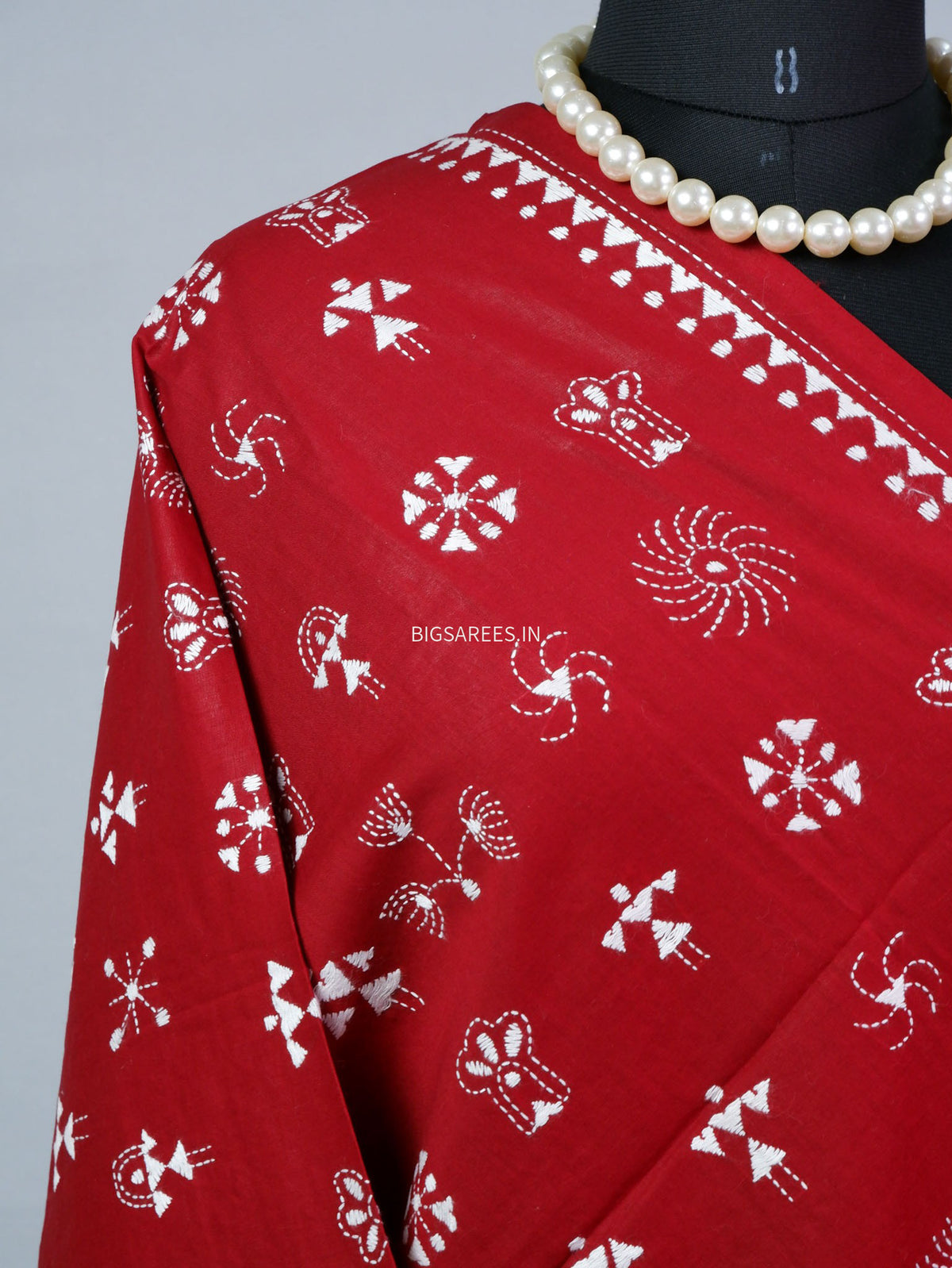 Hand-Embroidered Kantha - Stitch Dupatta | Pure Cotton | Maroon